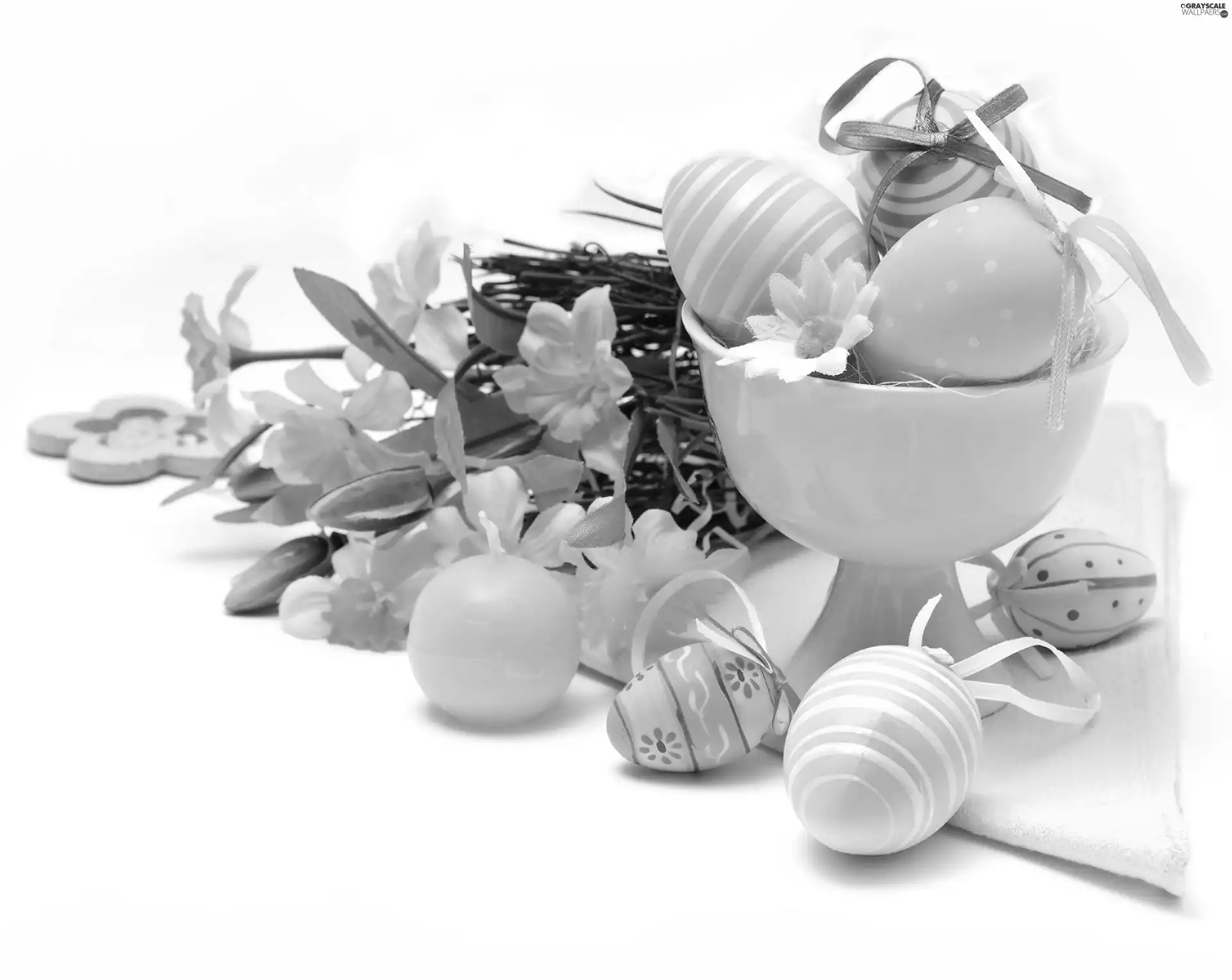 bowl, eggs, decoration, Flowers