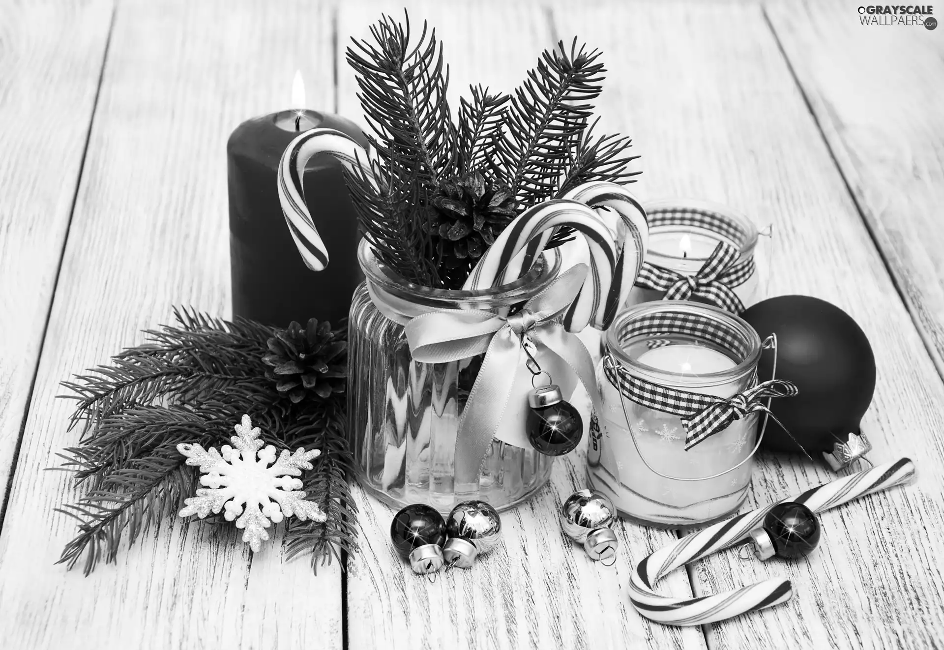 Candles, baubles, Christmas, cones, spruce, jars, Christmas Decoration