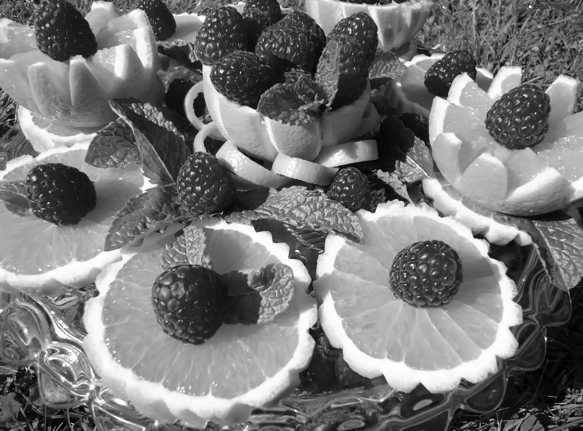 dessert, raspberries, Oranges