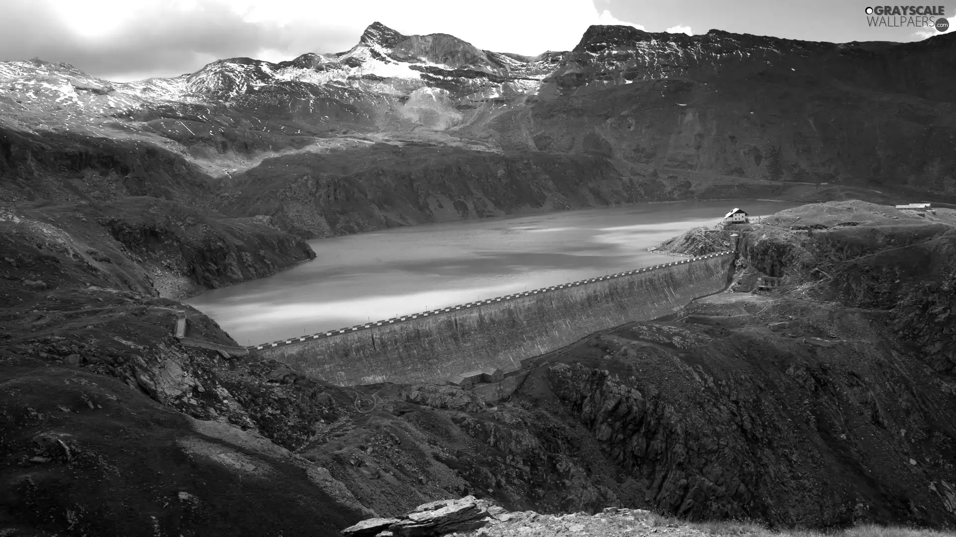 dike, Mountains, lake