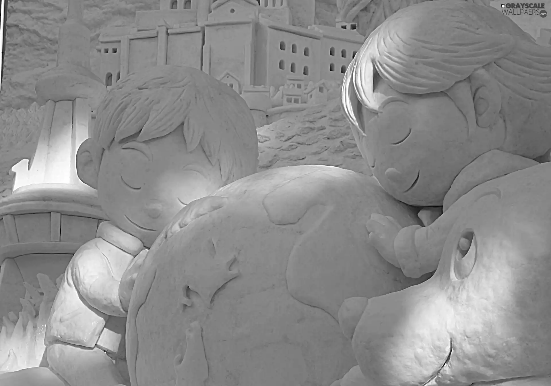 dog, Snow Sculpture, earth, Snow Festival, Orb, Kids