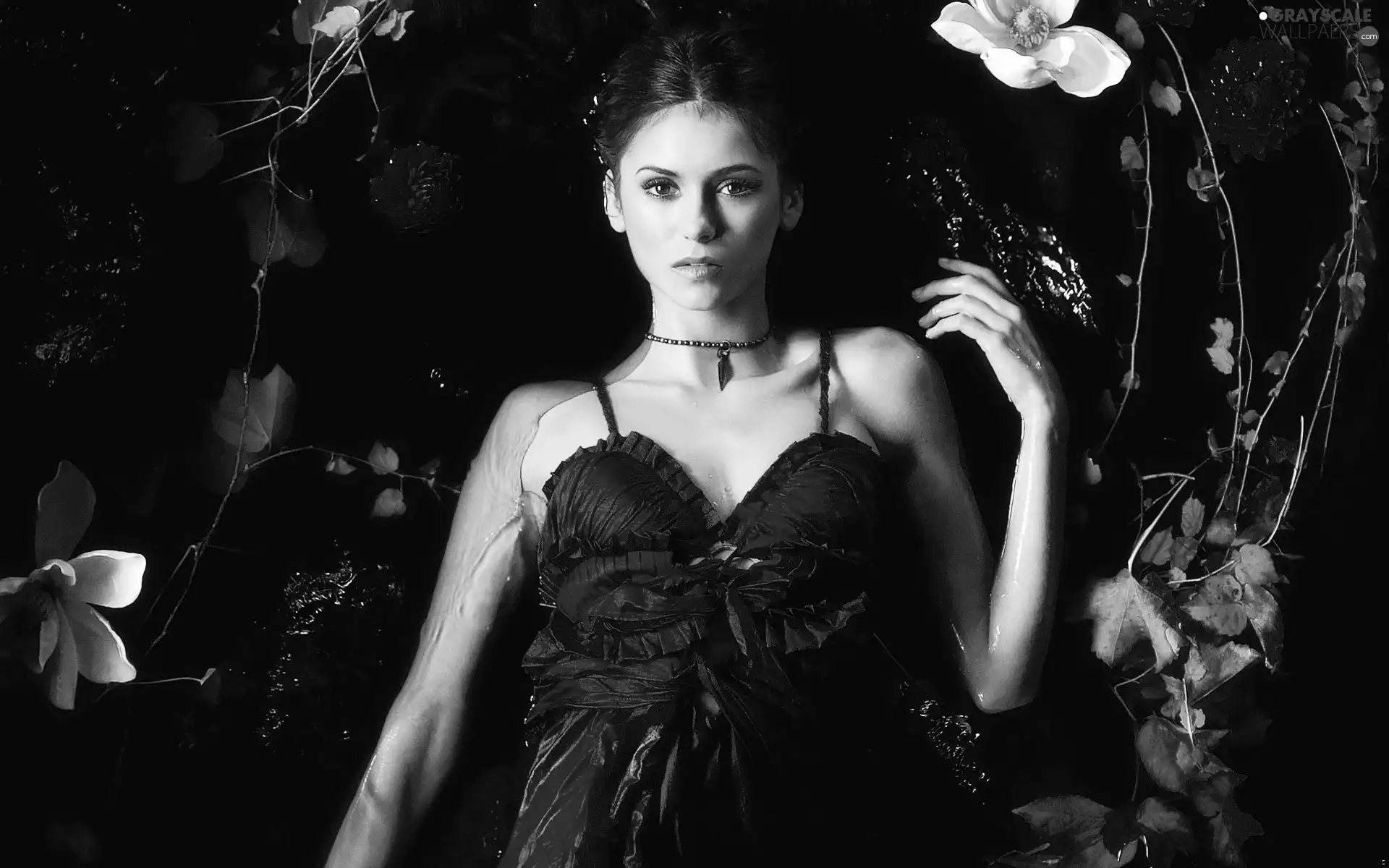dress, Nina Dobrev, Leaf, Flowers, water, red hot