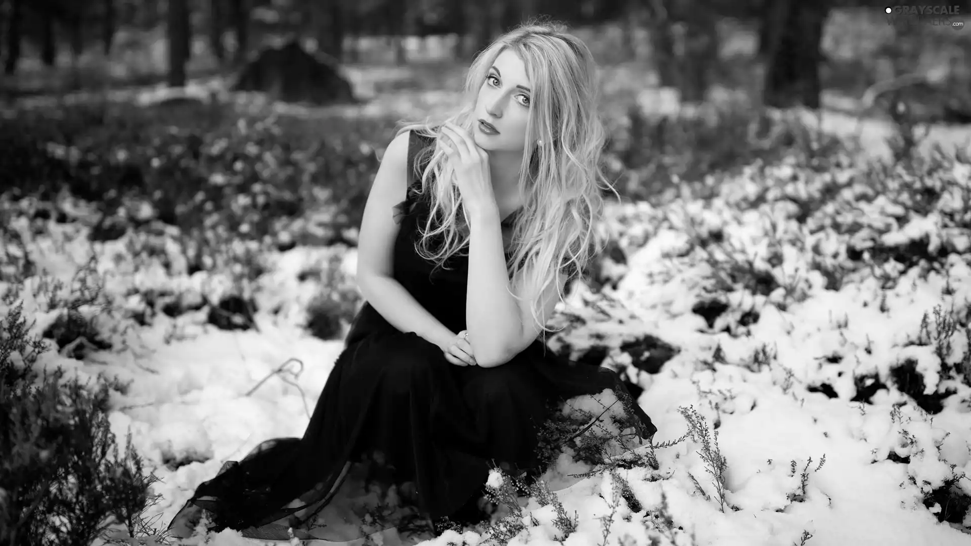 Dress, snow, Blonde, black, Women