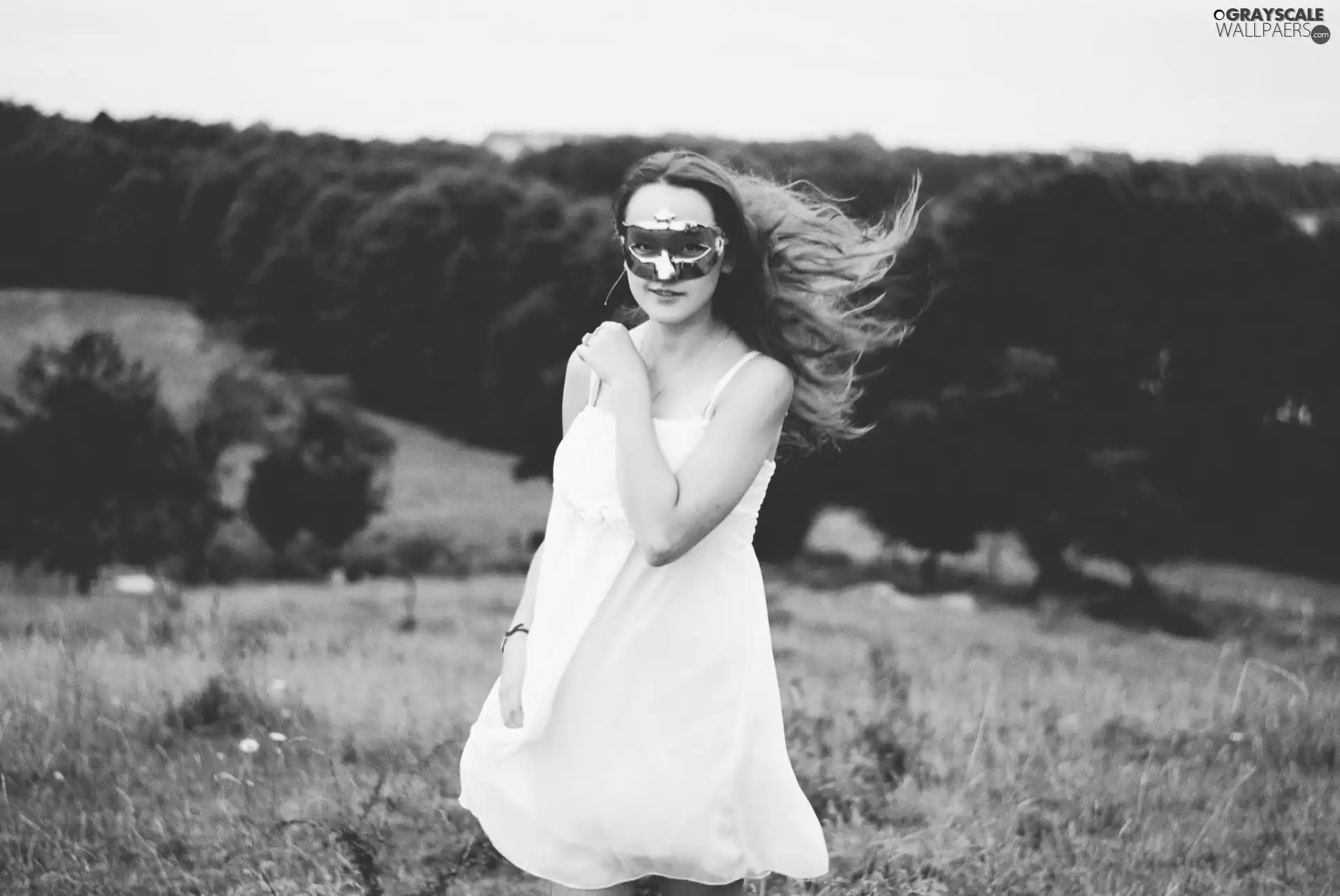 Women, White, dress, Mask