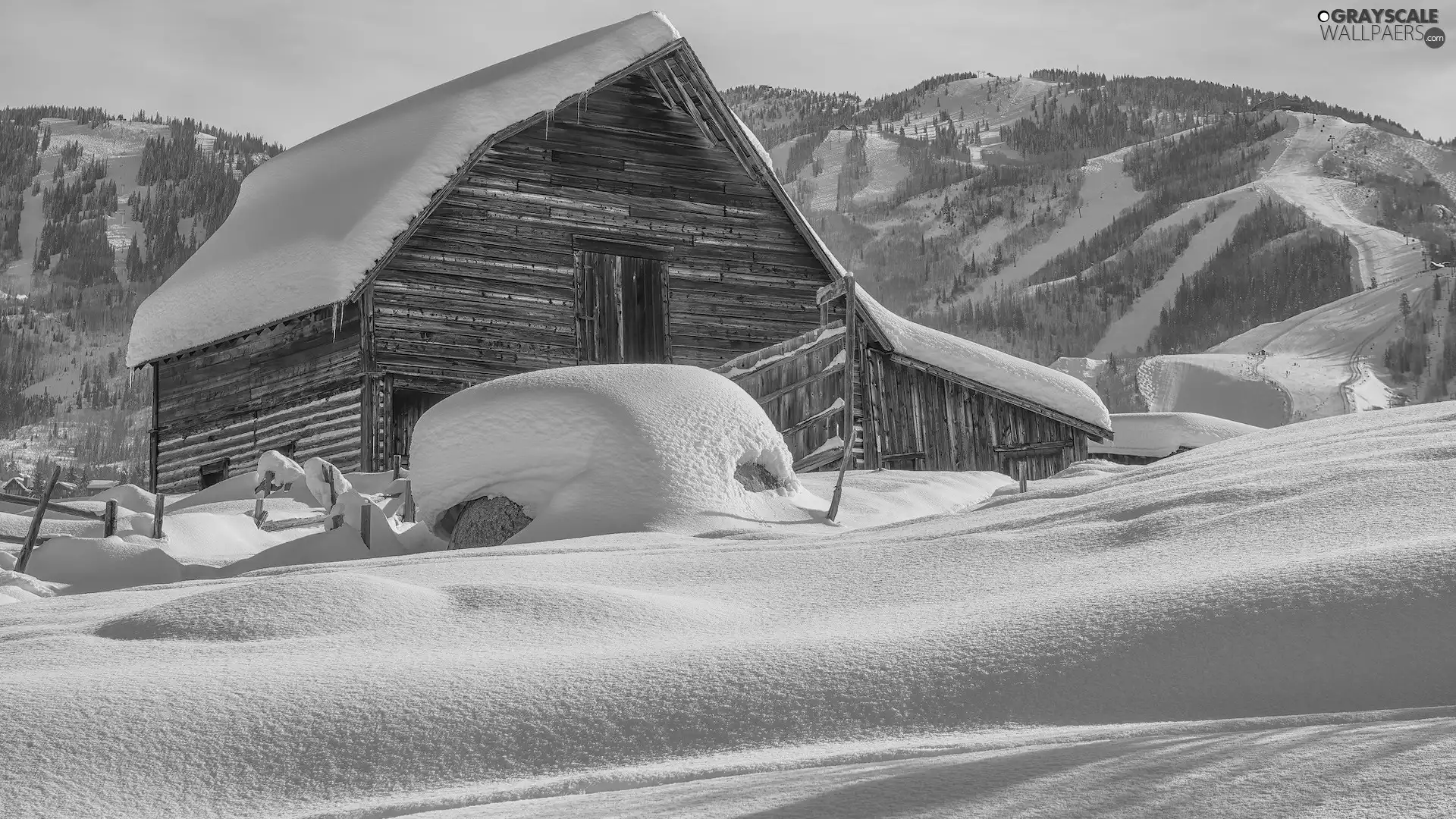house, Mountains, cote, drifts, Wooden, winter