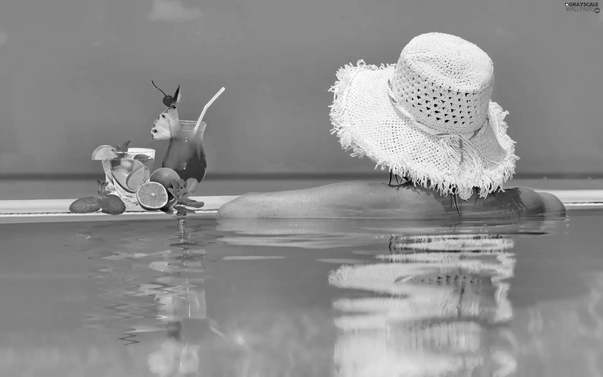 Women, Pool, drinks, Hat