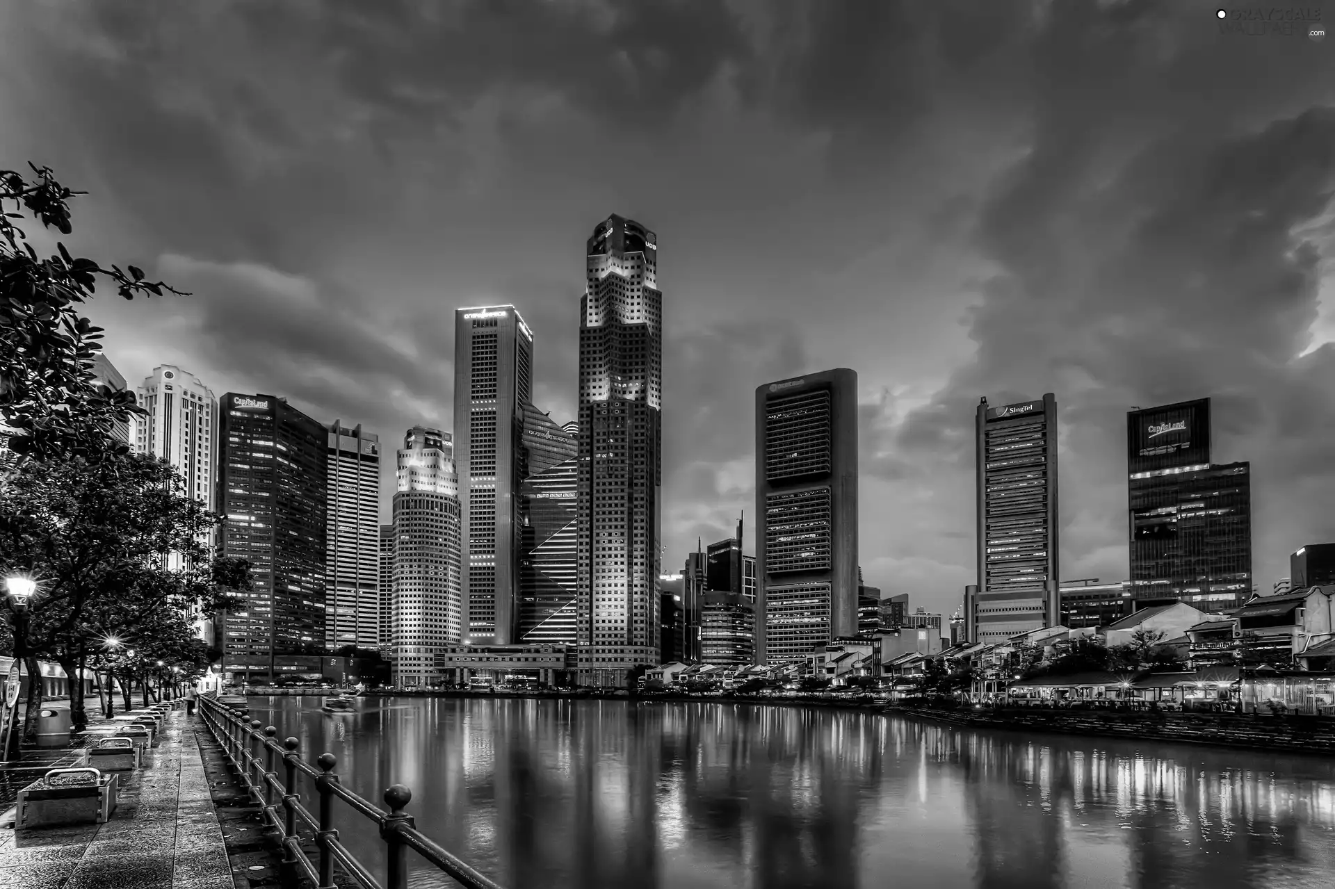 Singapur, Town, Dusk, skyscrapers