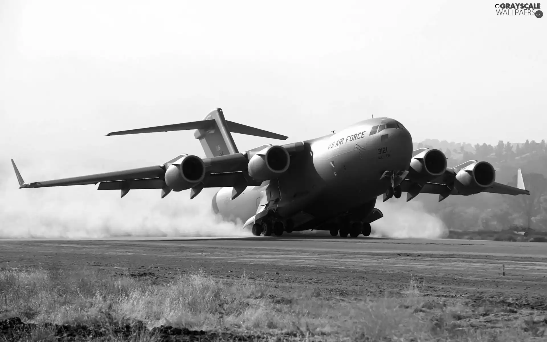 landing, troop-carrier, Boeing C-17 Globemaster III, dust