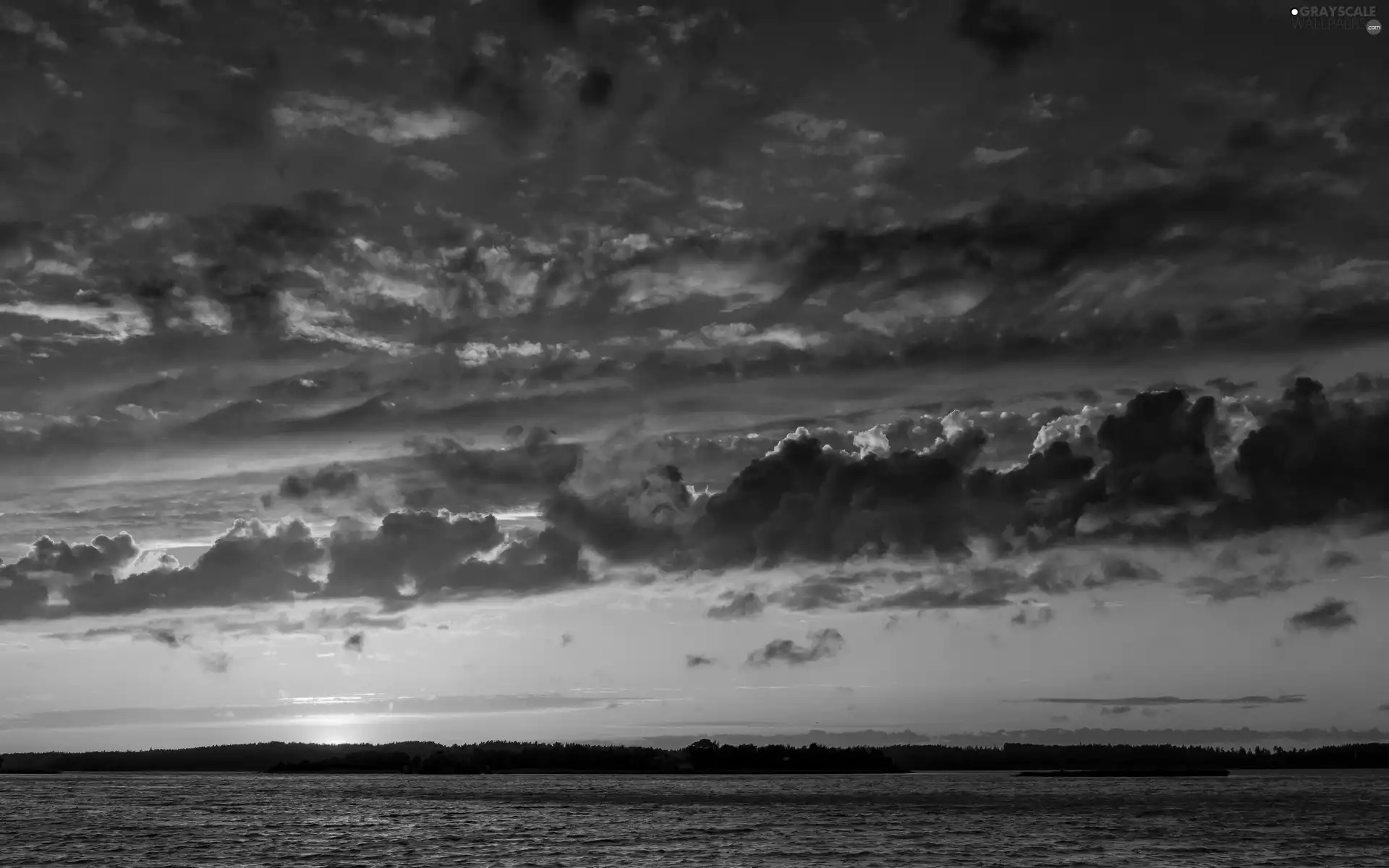 east, sun, woods, clouds, River