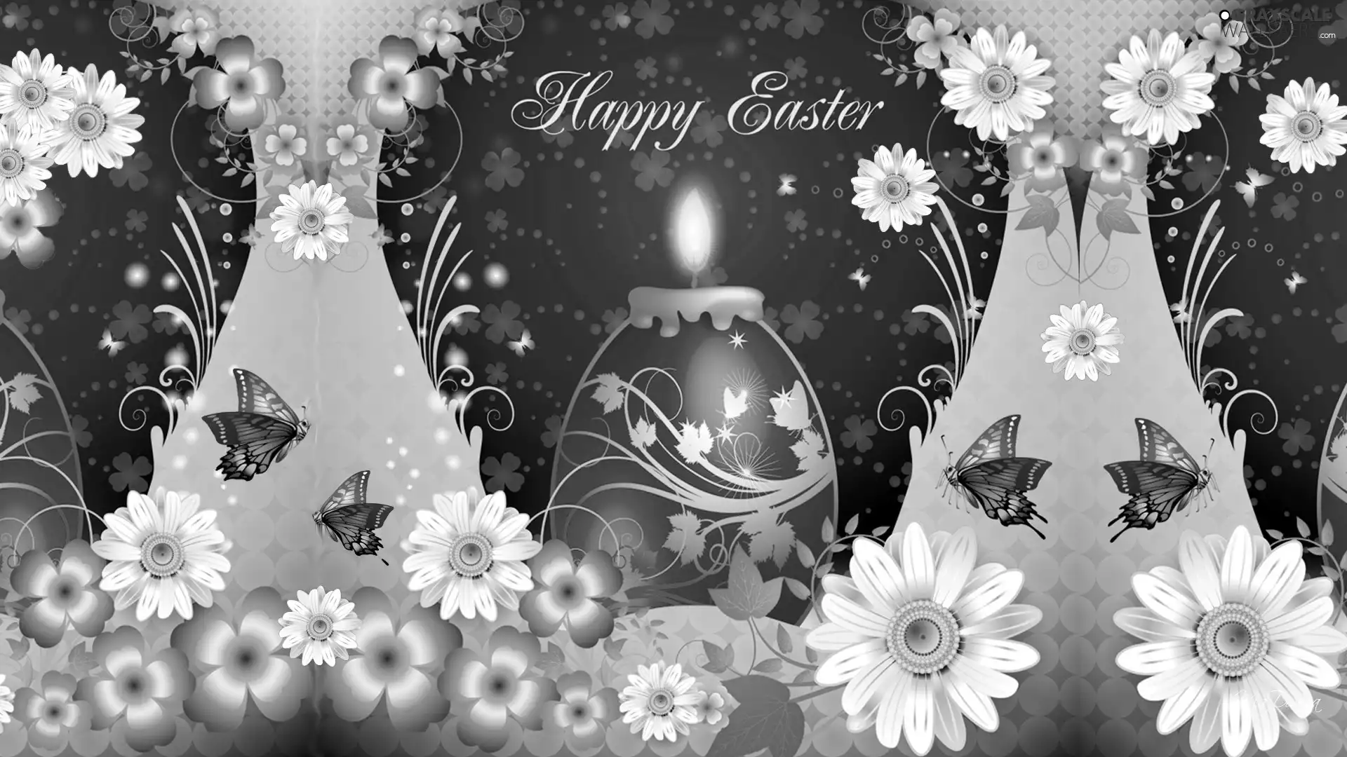 Easter egg, candle, Flowers, butterfly, Easter