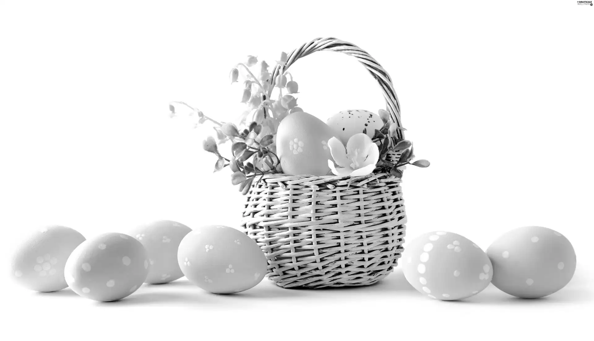 eggs, basket, Easter, decoration, Flowers, color