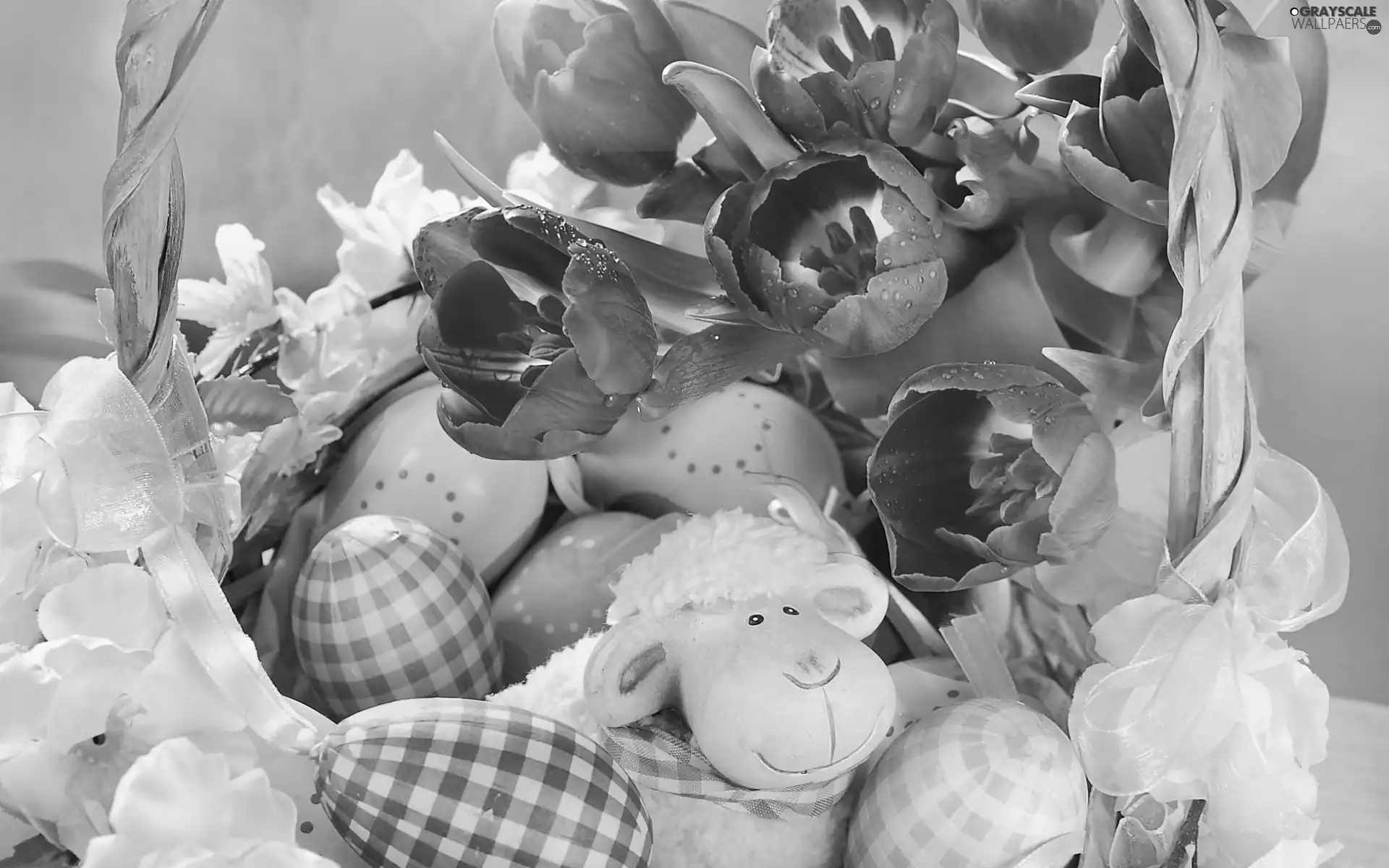 eggs, composition, Easter, Tulips