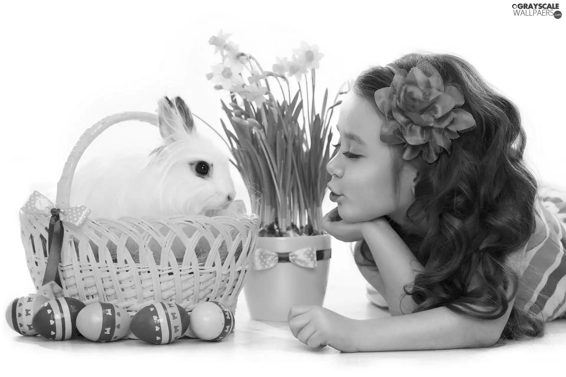 girl, Rabbit, Easter, basket