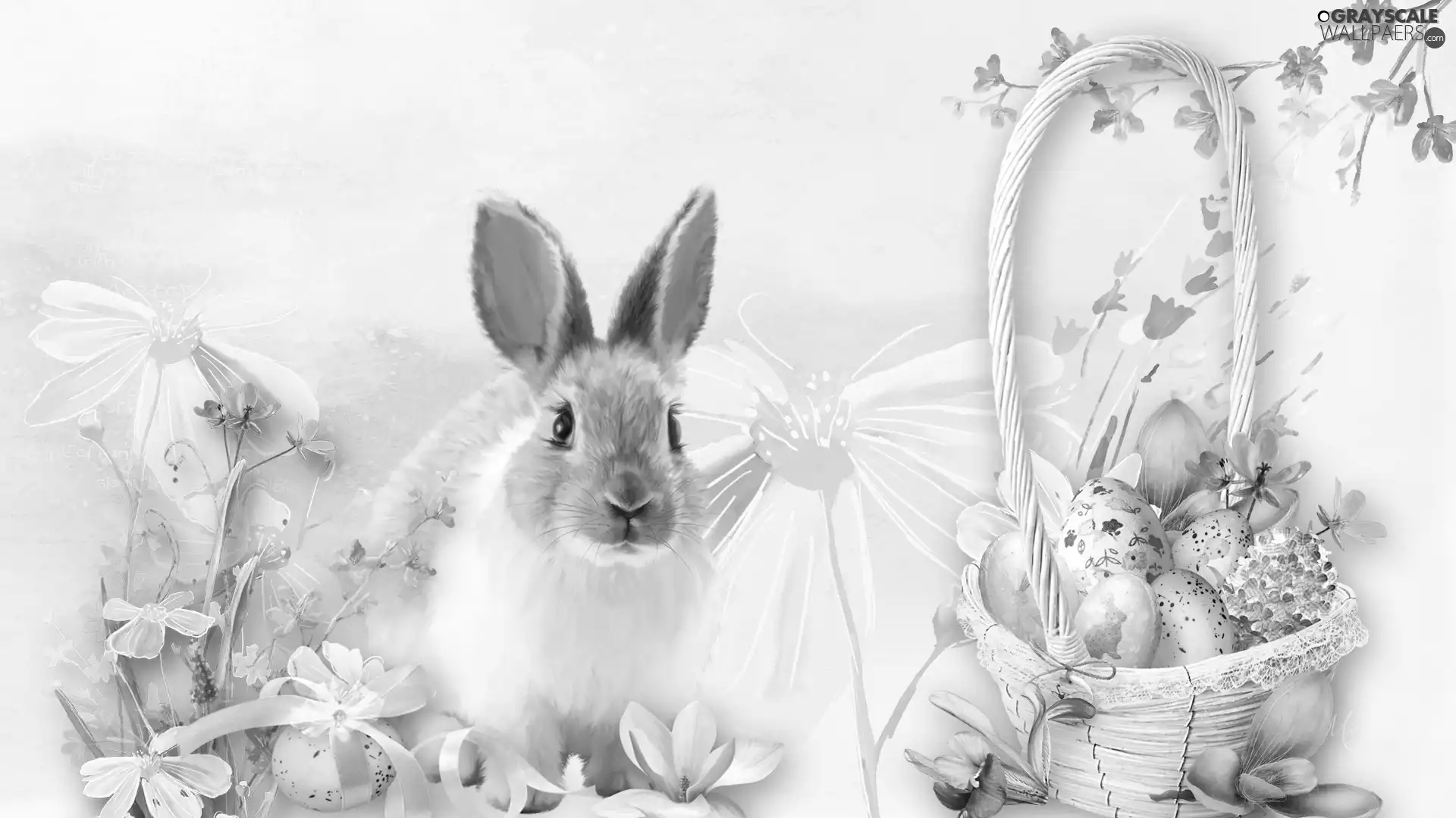 eggs, basket, Easter, Rabbit, composition