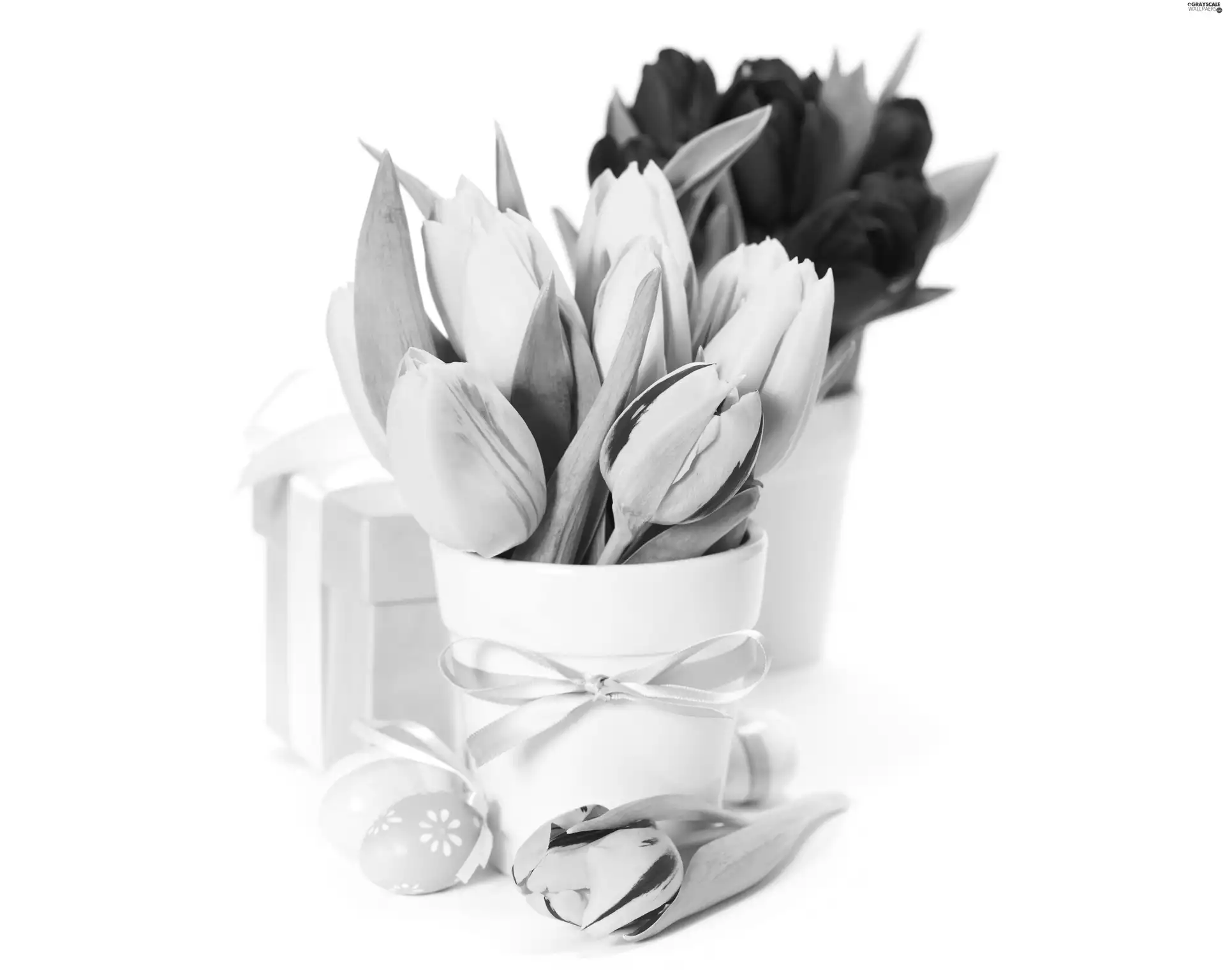 eggs, Box, tulips, bowl, bouquet