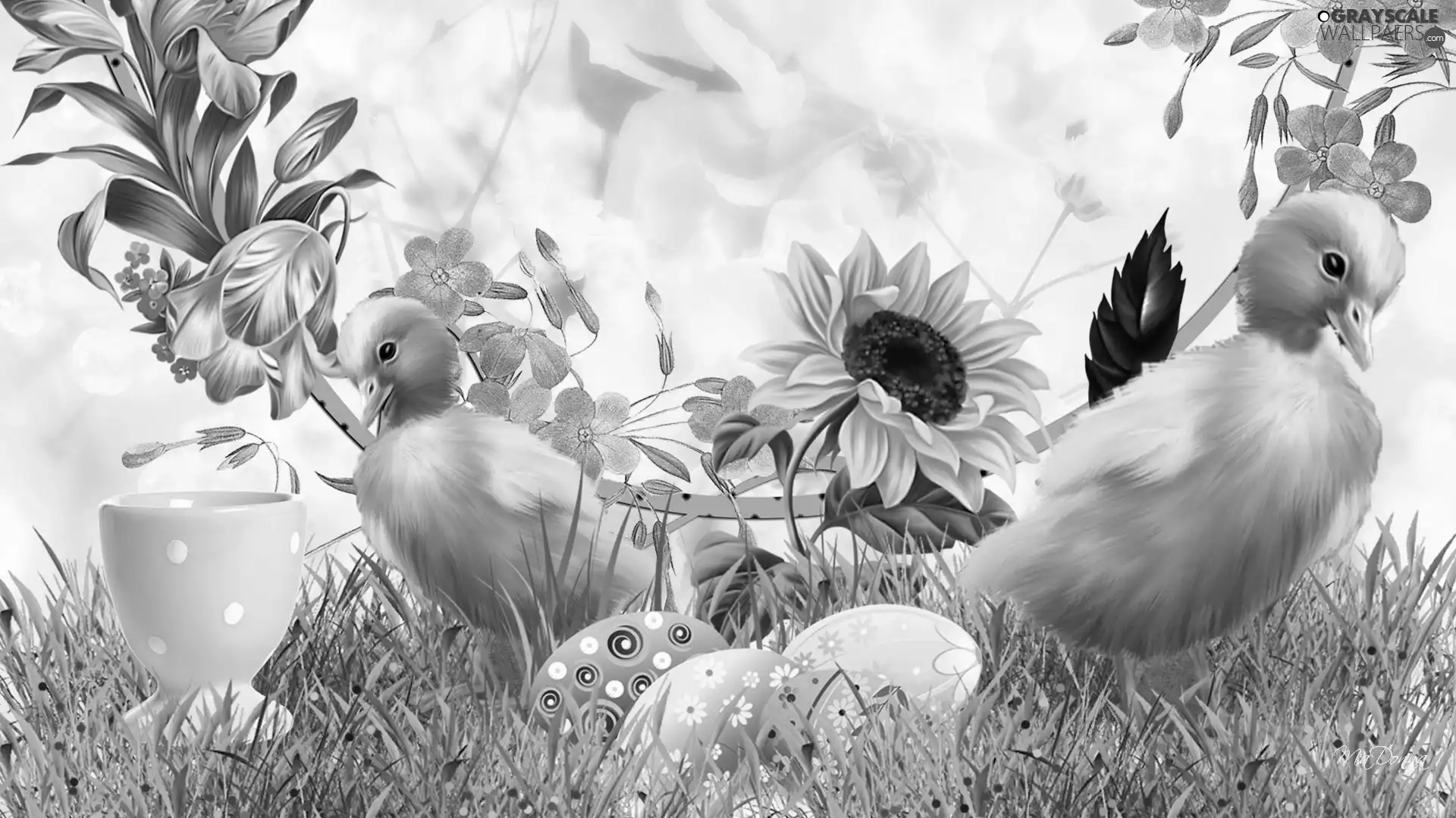 eggs, chickens, color, Flowers, Easter