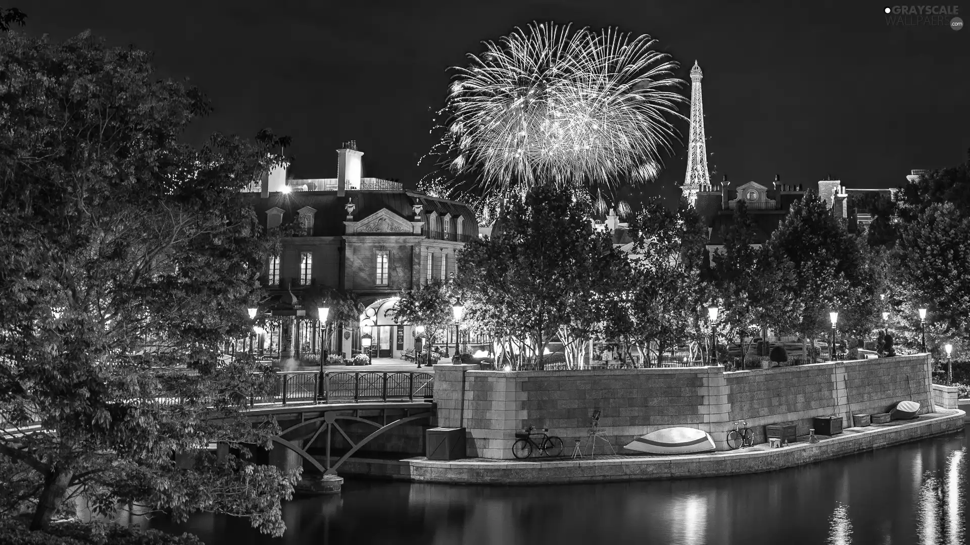 Eiffla Tower, France, bridge, fireworks, River, Paris