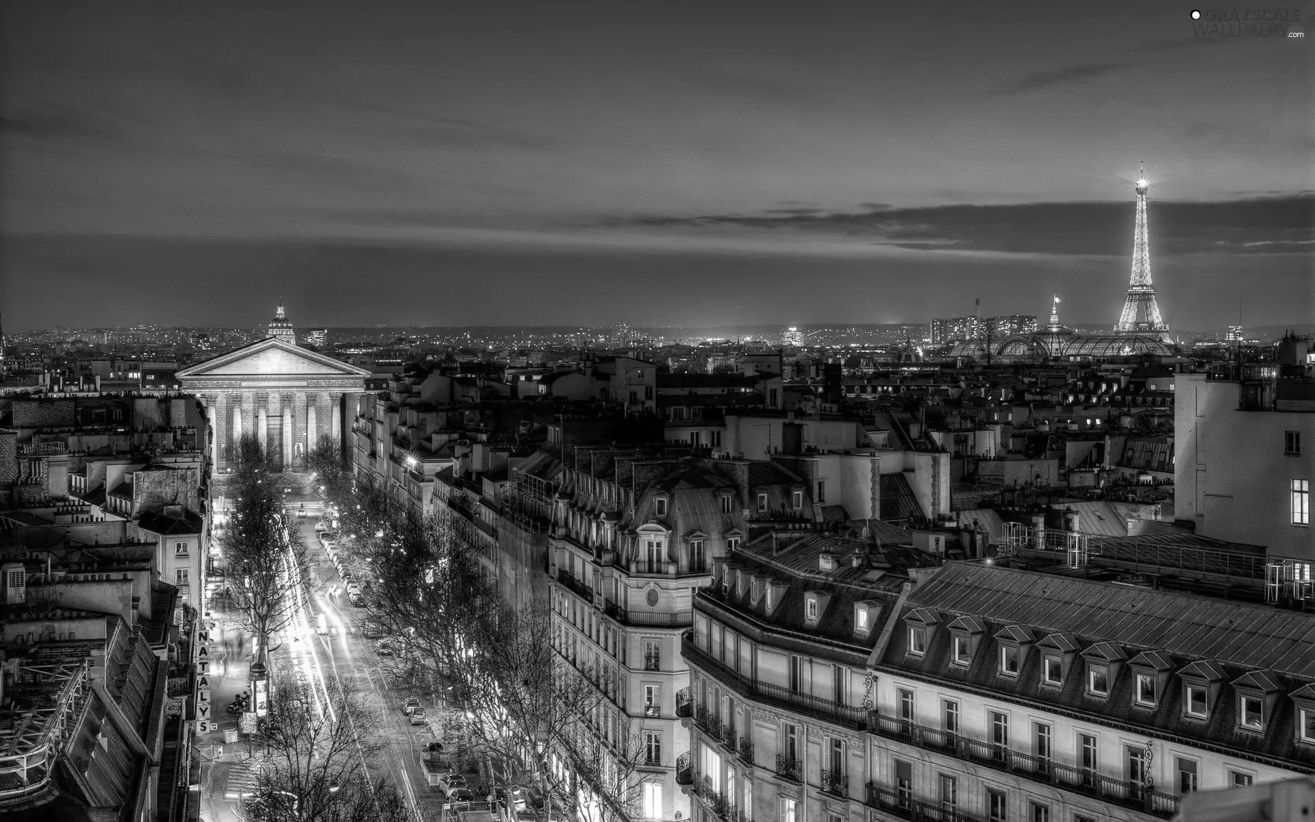 Eiffla, panorama, night, tower, Paris