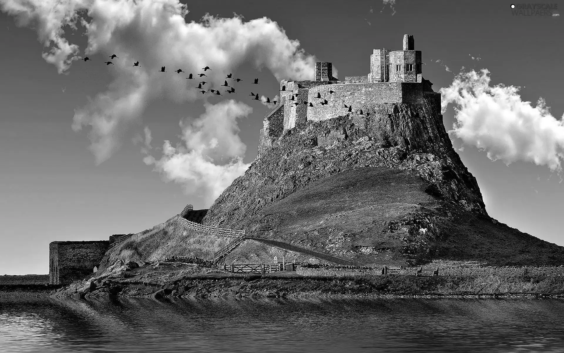 elevation, birds, Mound, hill, Castle