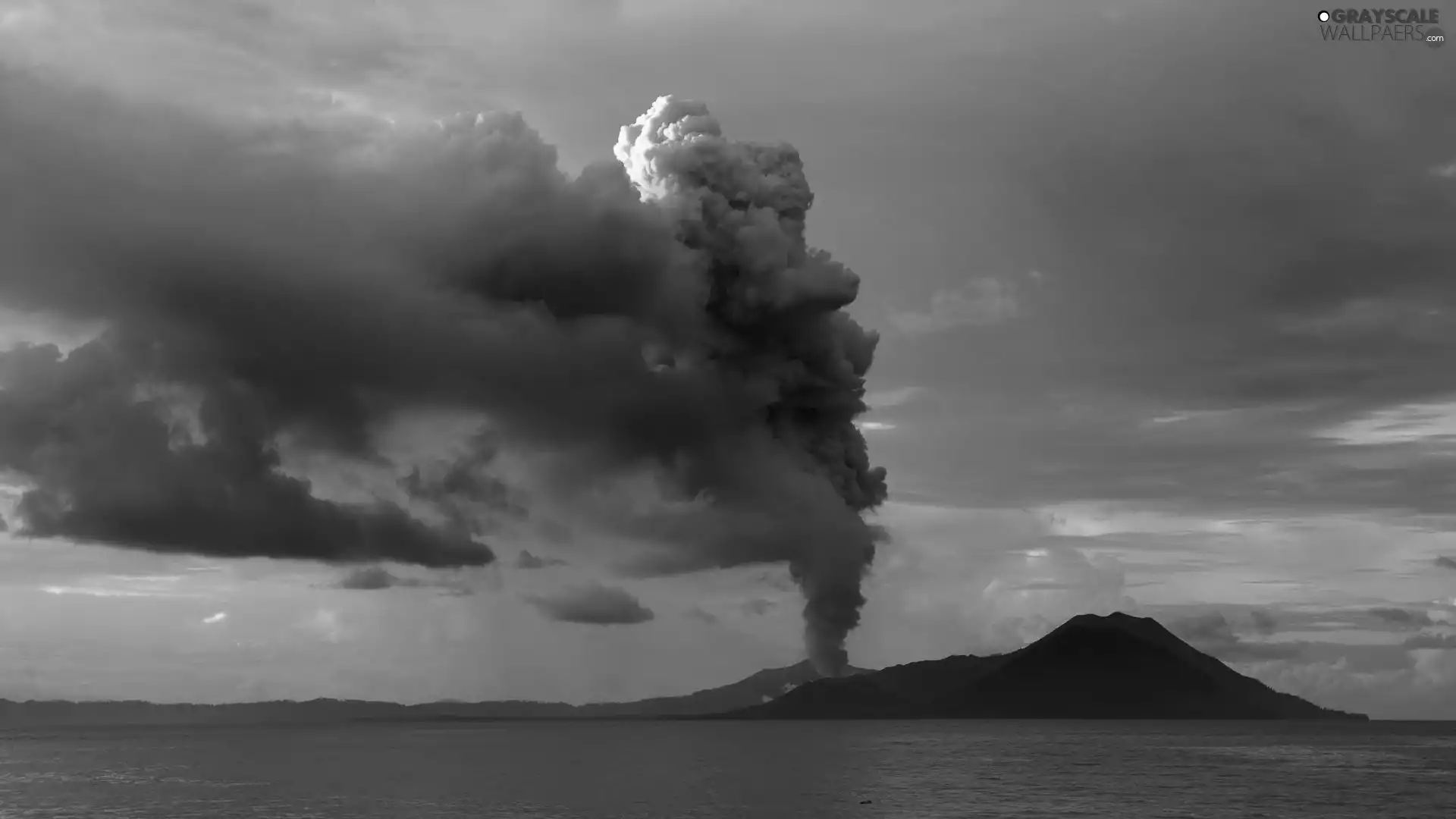 sea, smoke, explosion, volcano