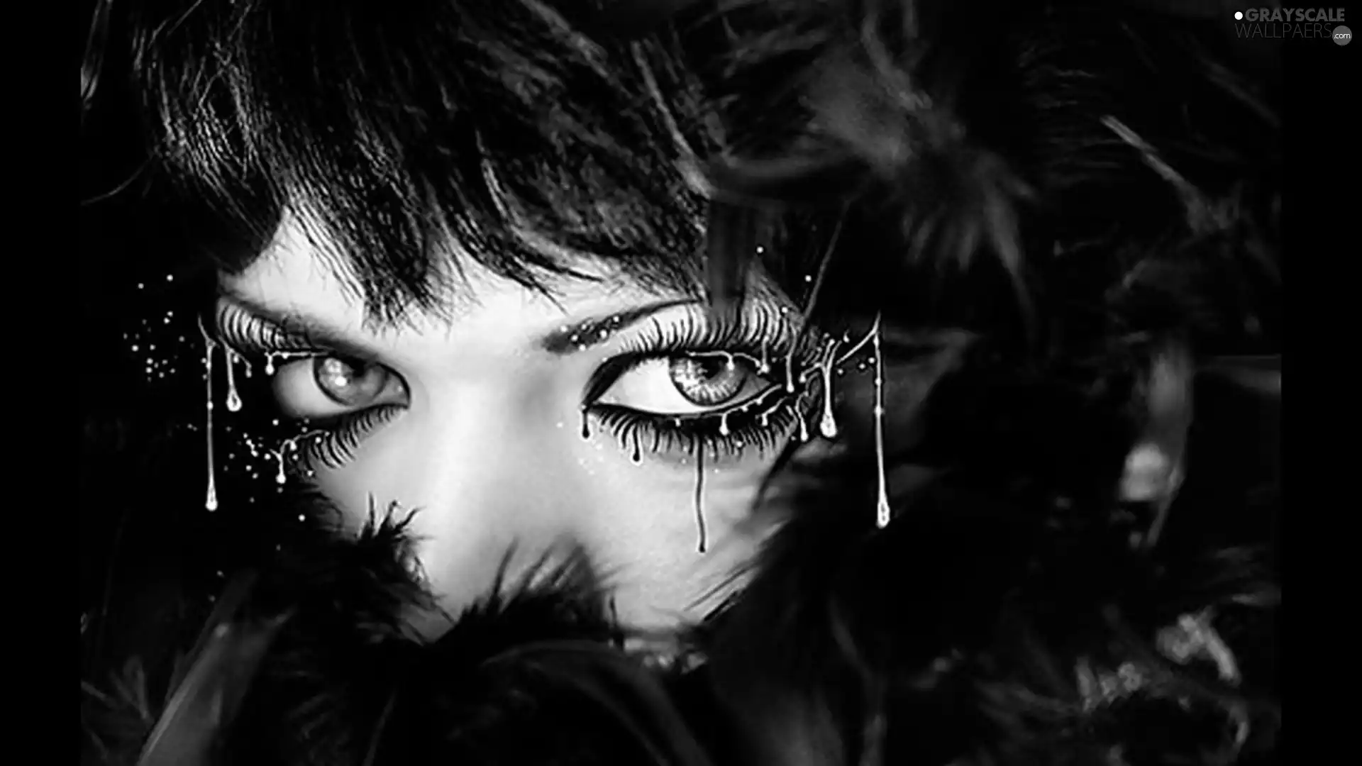 Eyes, feather, make-up, Blue, Women