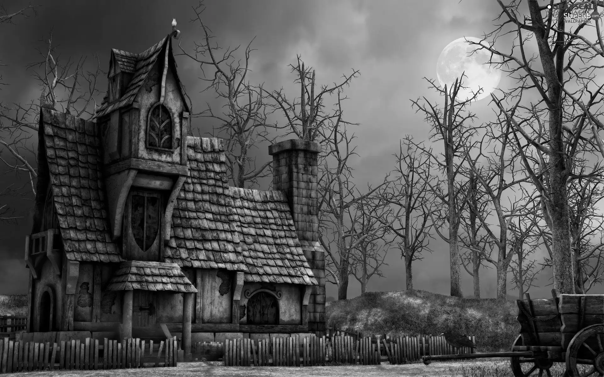 Fance, moon, trees, viewes, Home