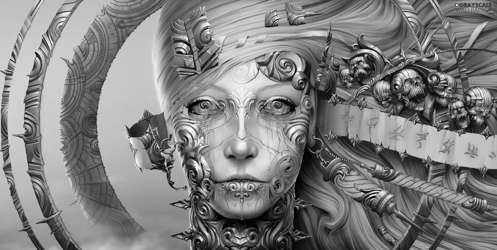 Robot, Women, fantasy, graphics, 3D, face