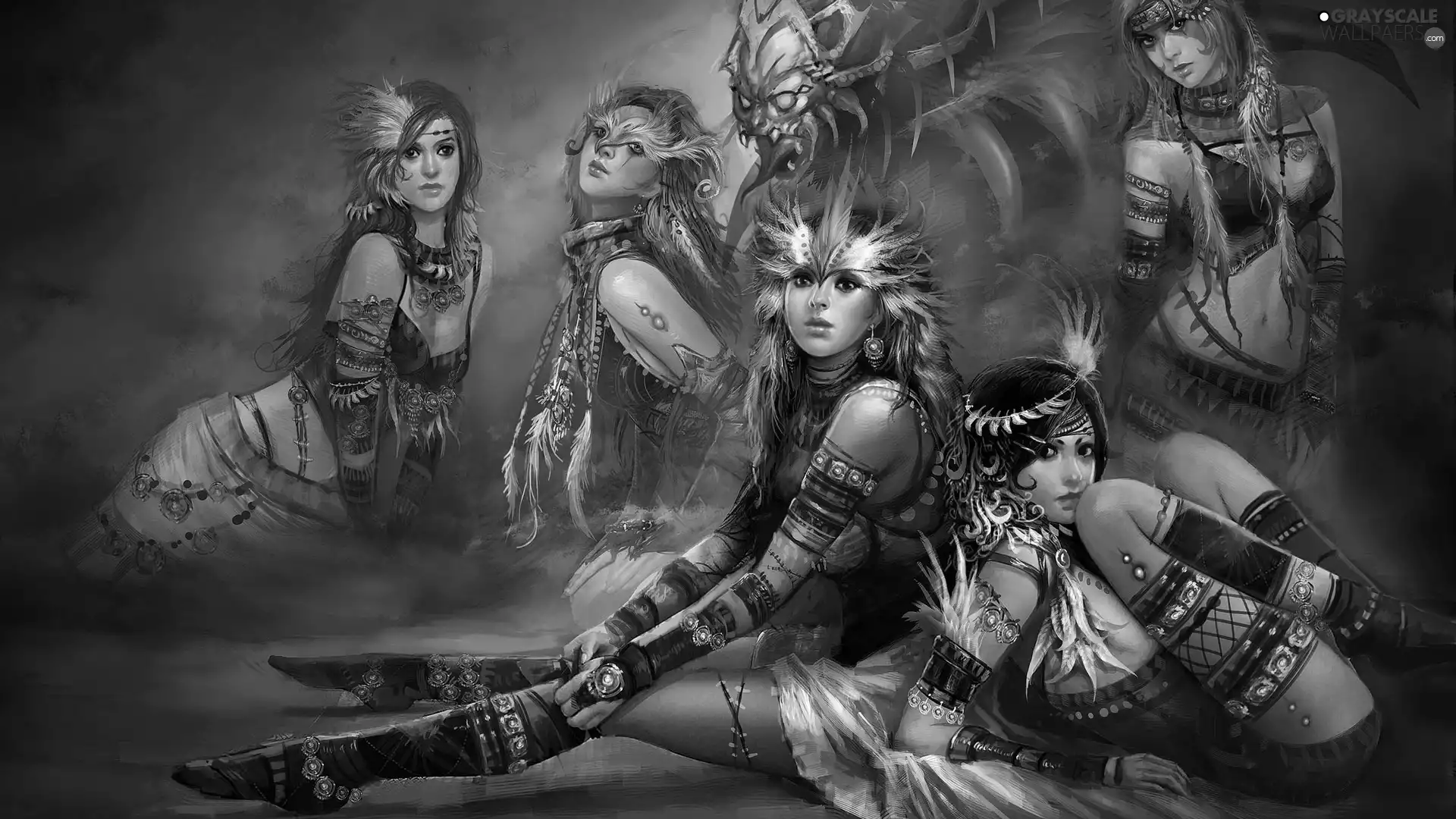 feather, Girls, mask