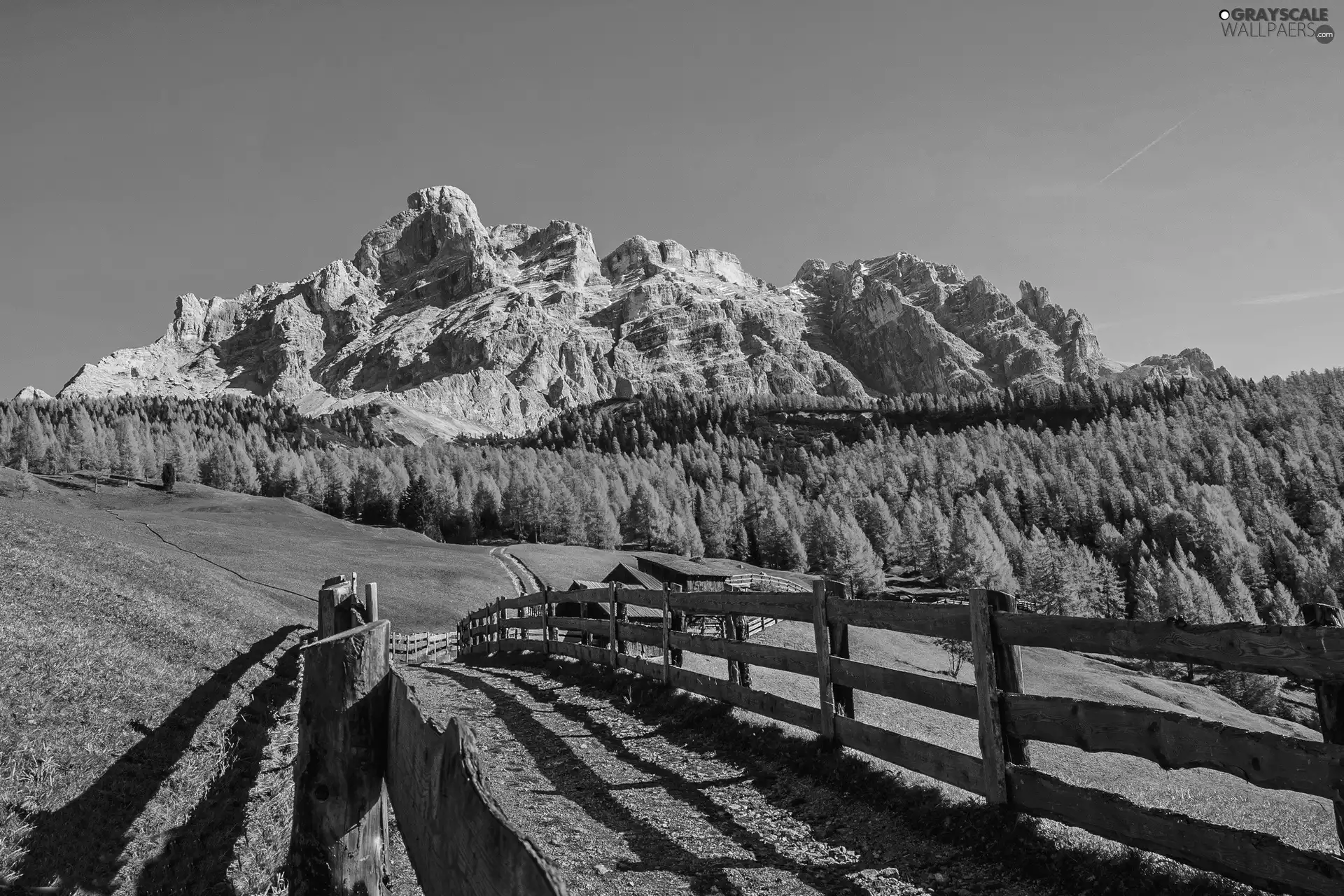 Mountains, autumn, fence, woods