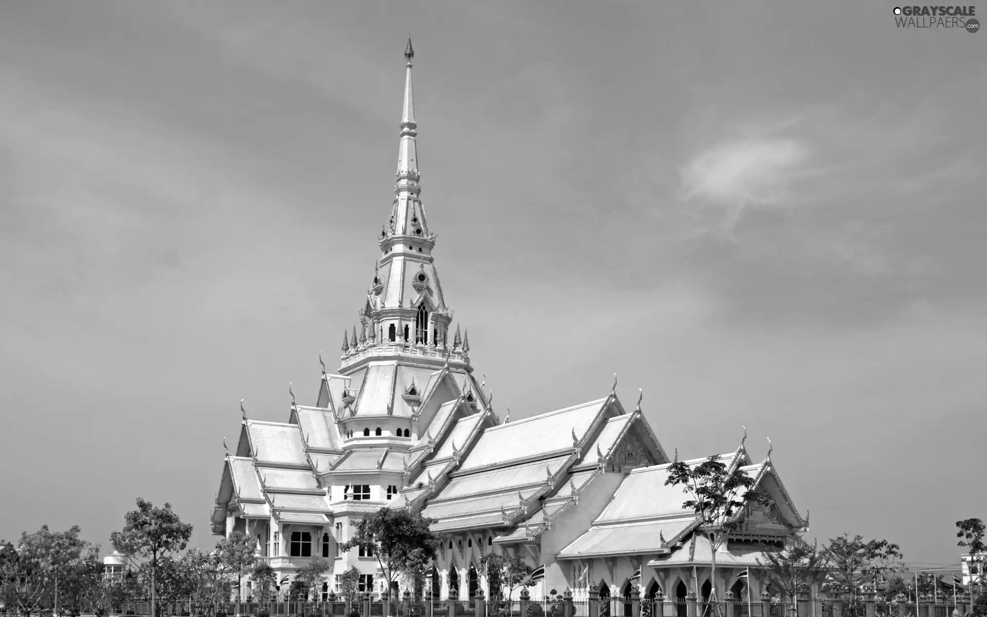 palace, viewes, fence, trees