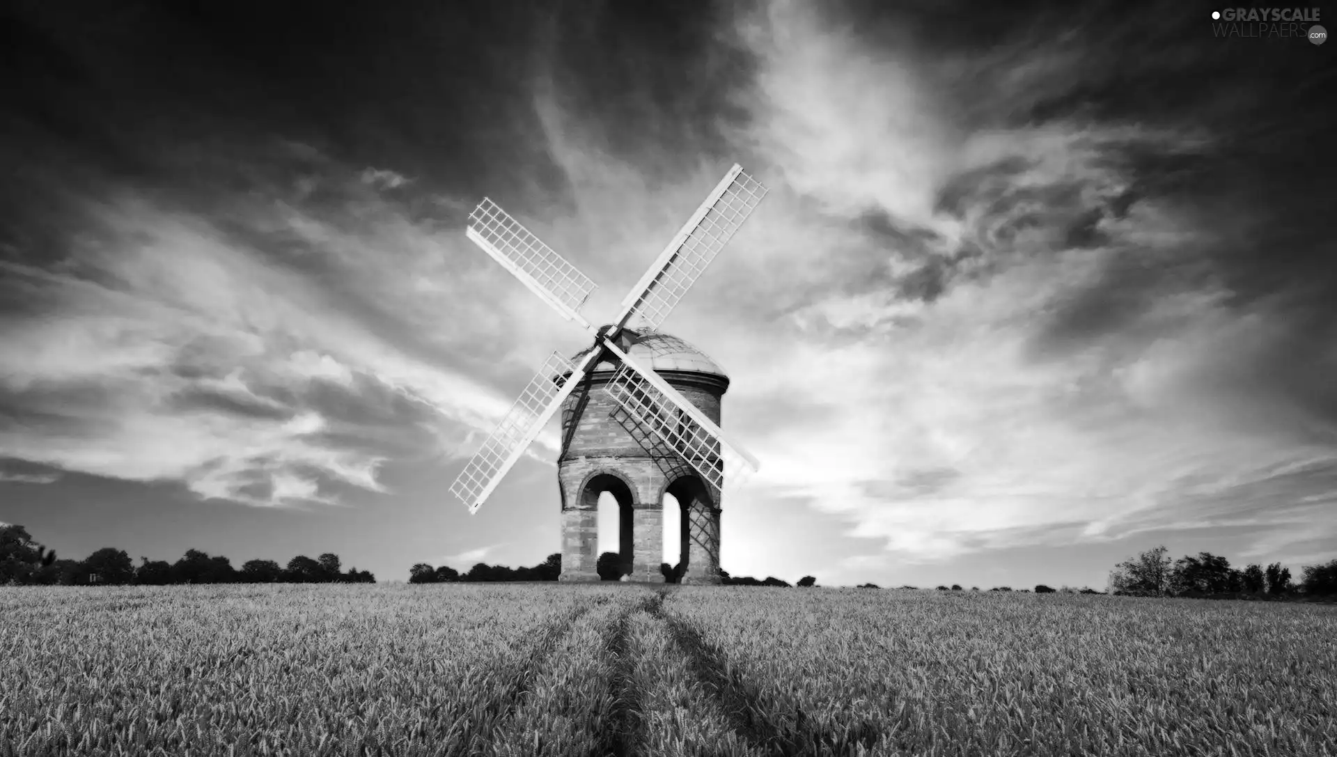 Field, Windmill, clouds