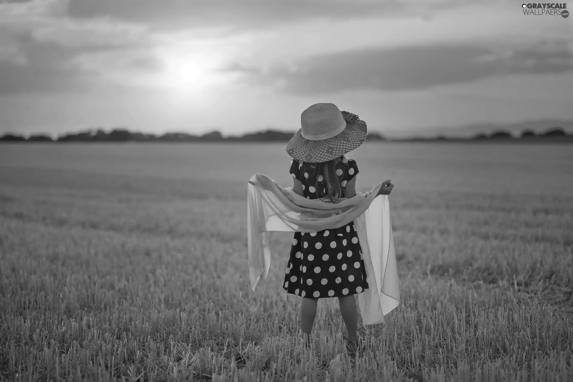 girl, Field, Great Sunsets, Hat