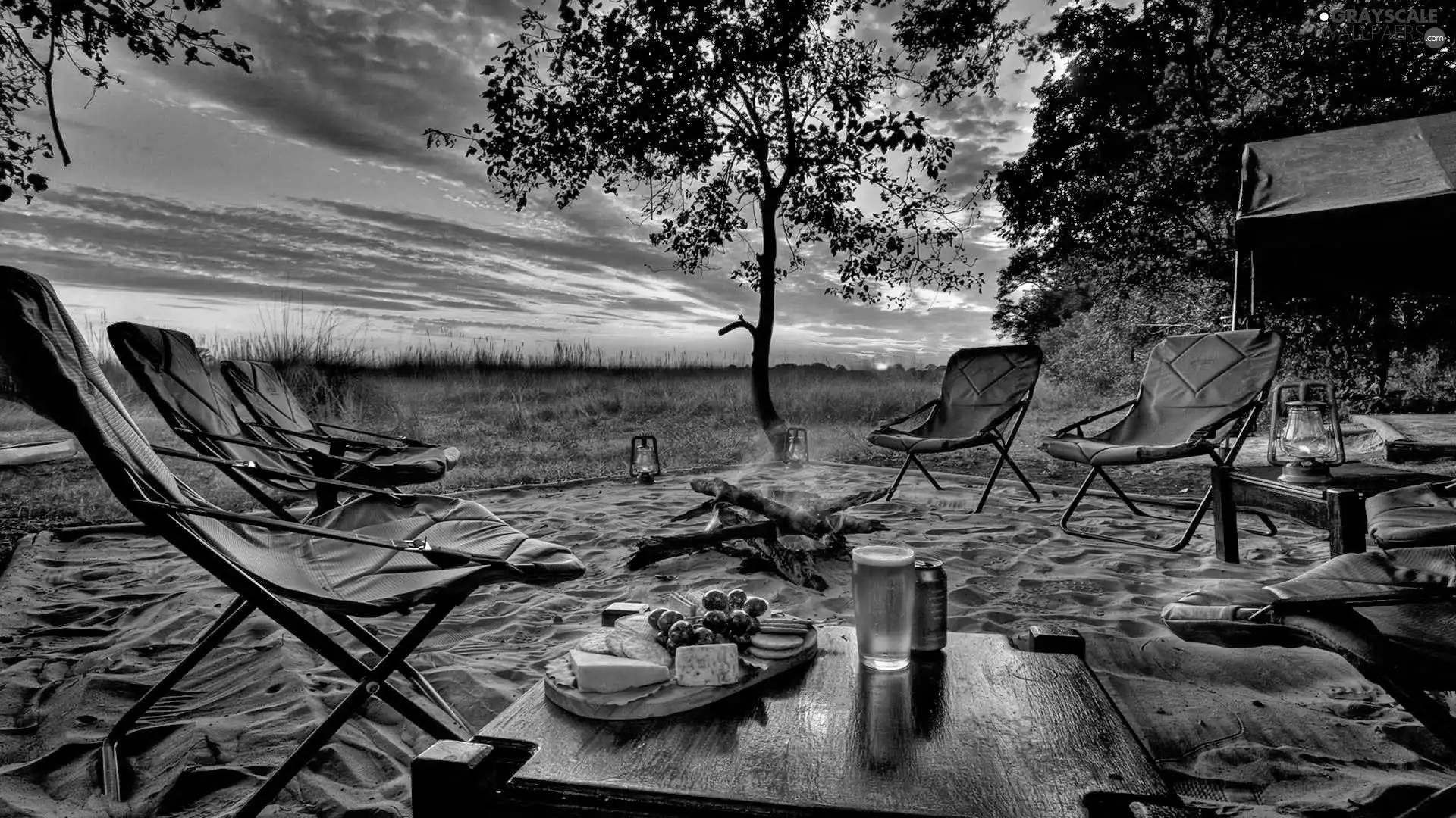 Stool, west, fire, bivouac, table, sun