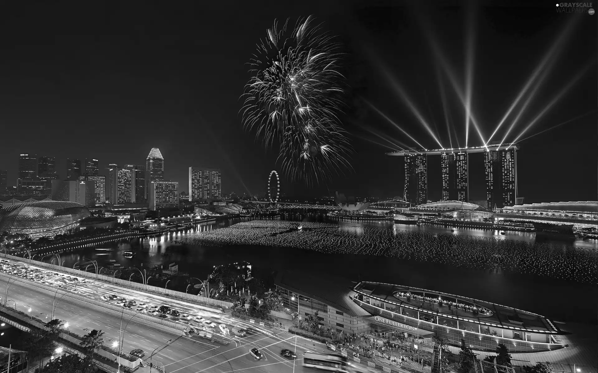 fireworks, panorama, town