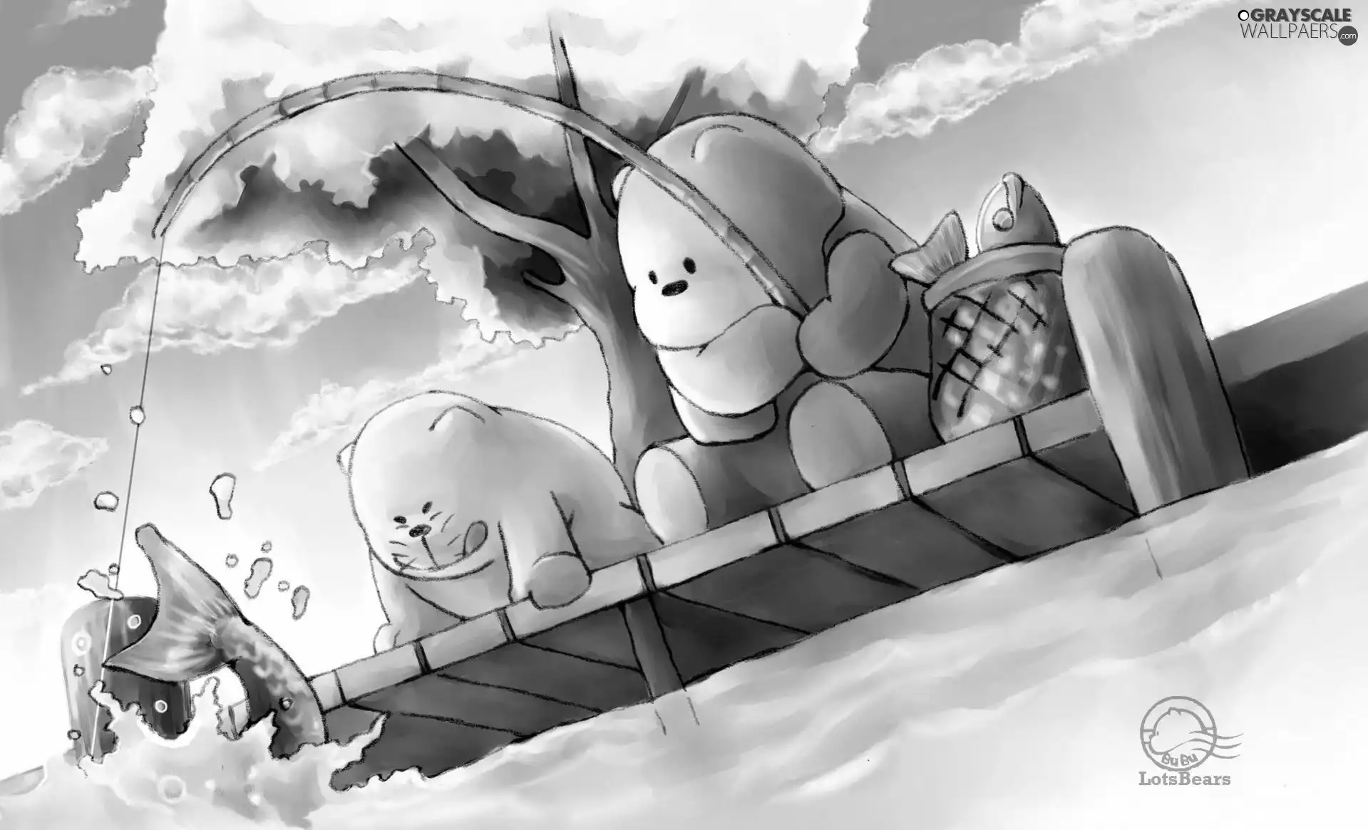teddybear, fishing