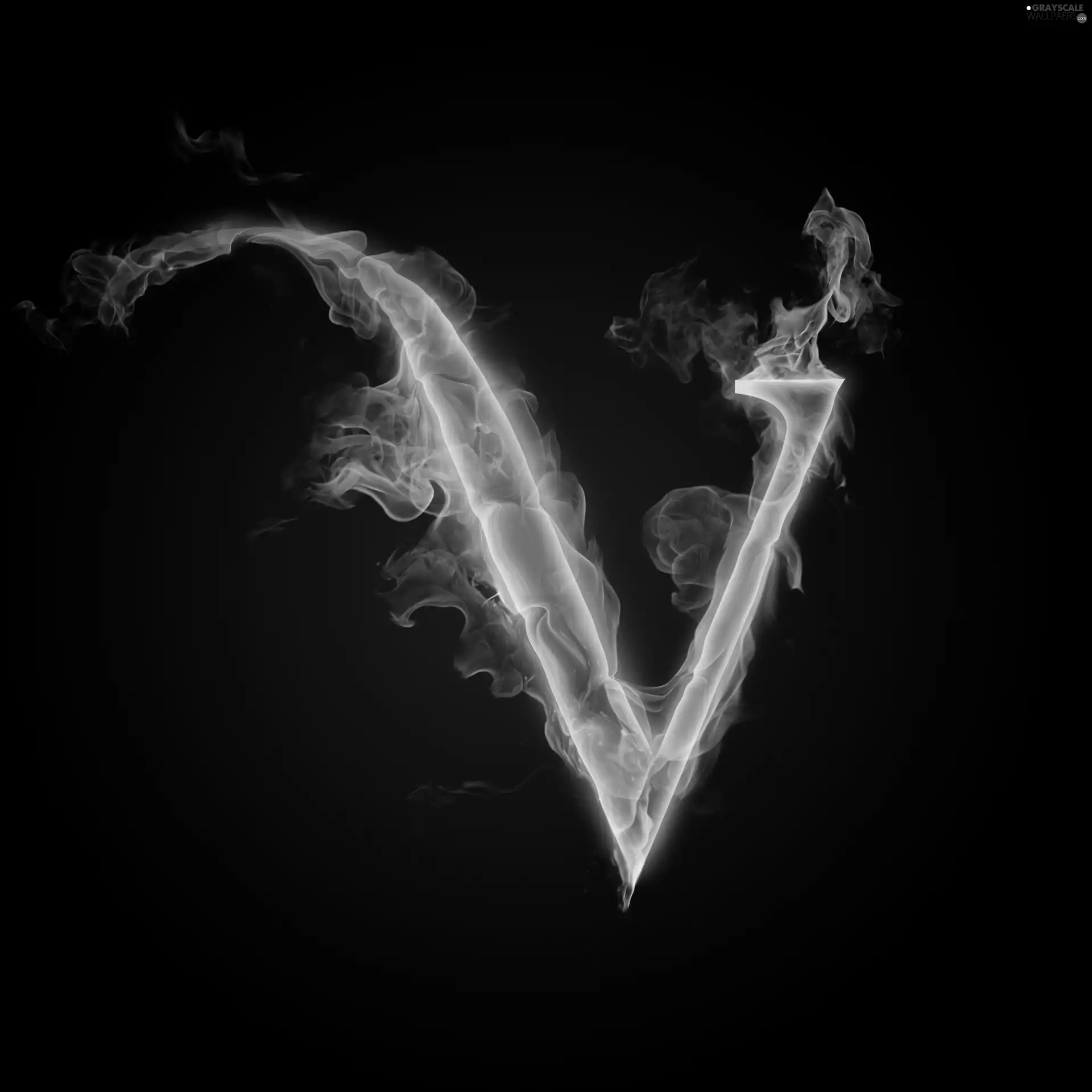 Flames, letter, V