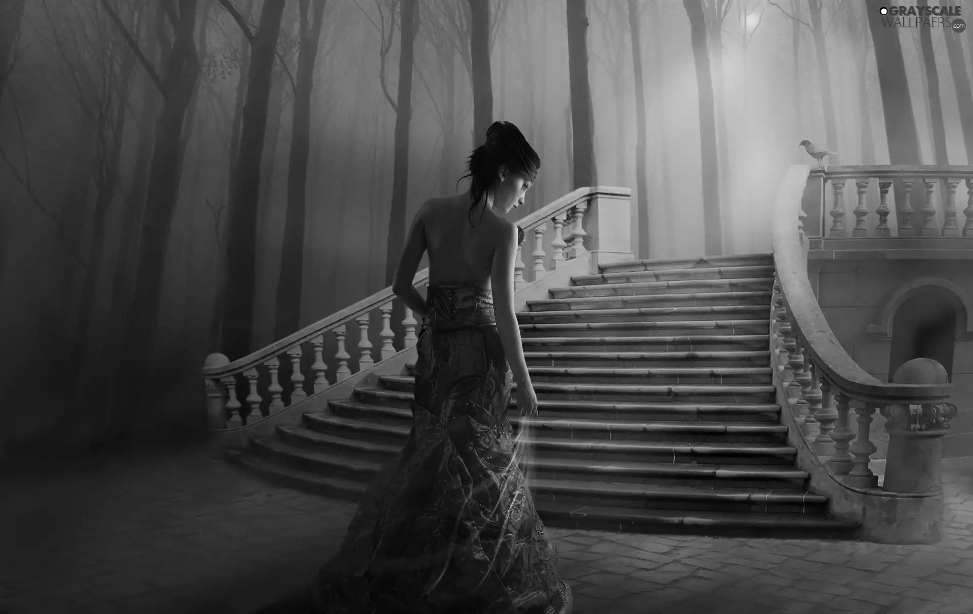ligh, woman, flash, luminosity, sun, Stairs
