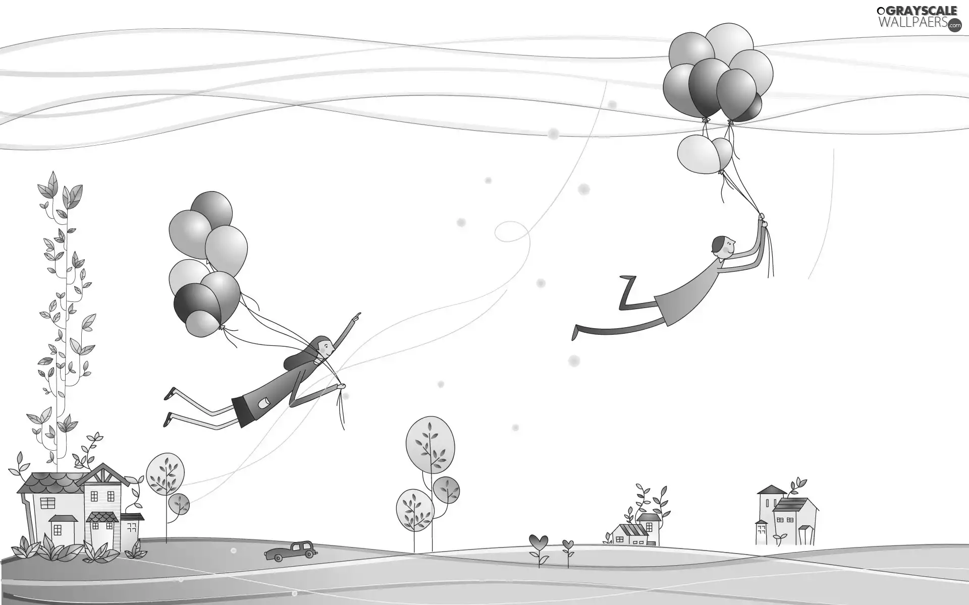 flight, Drawing, lovers, Balloons, Steam