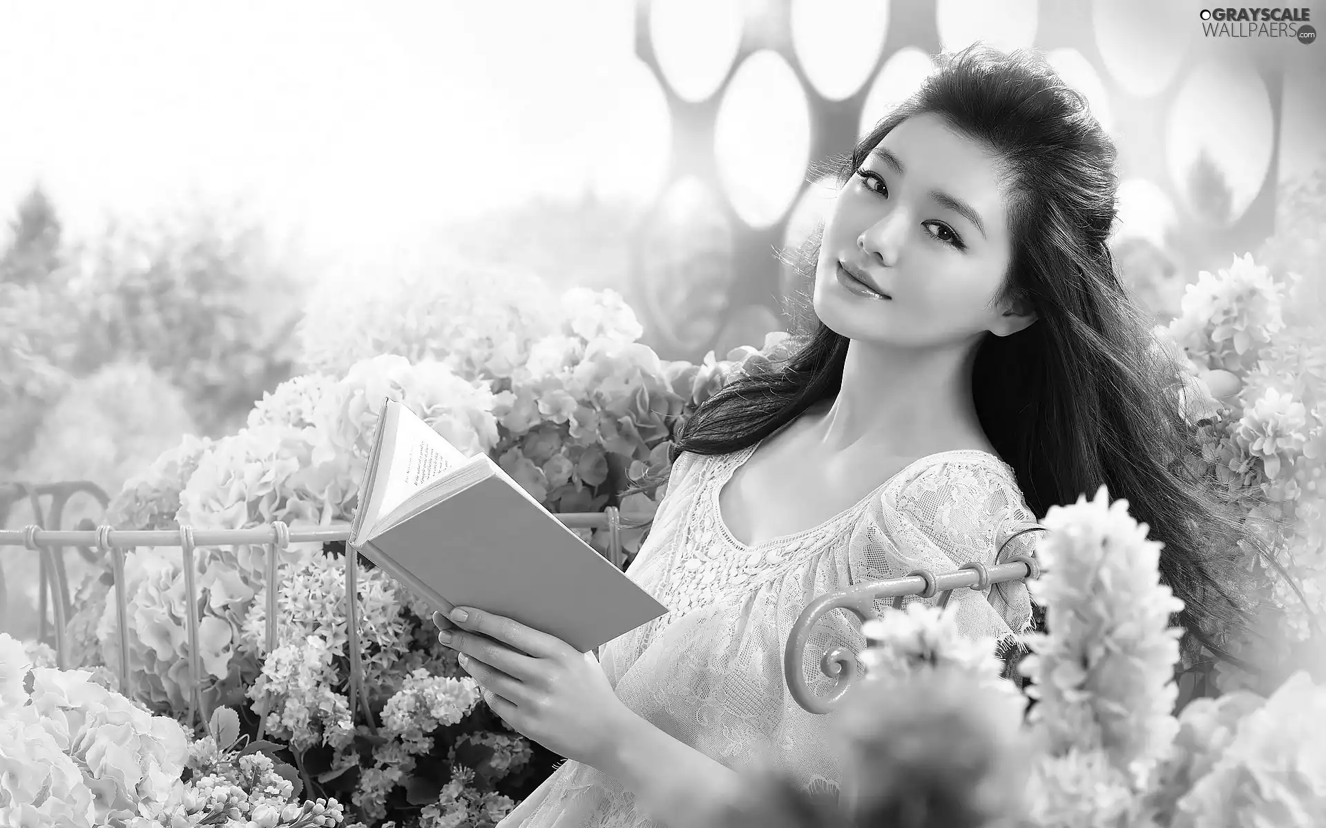 Flowers, girl, Book