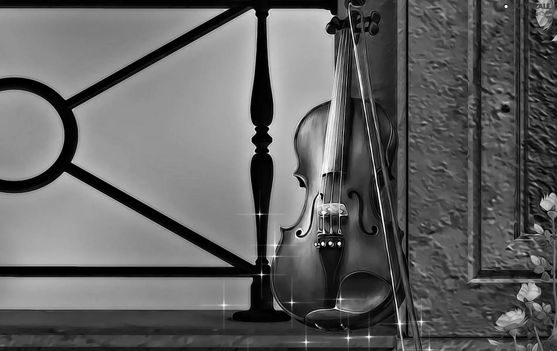 Flowers, copy, violin, ledge, instrument