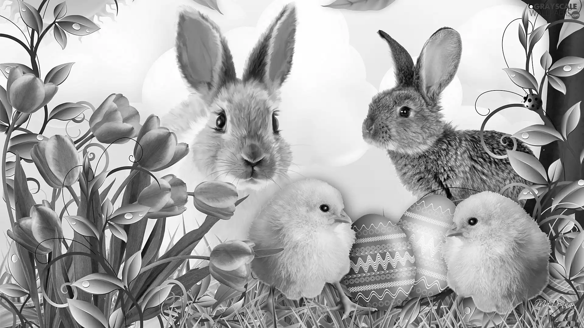 Flowers, Easter, chickens, eggs, rabbits