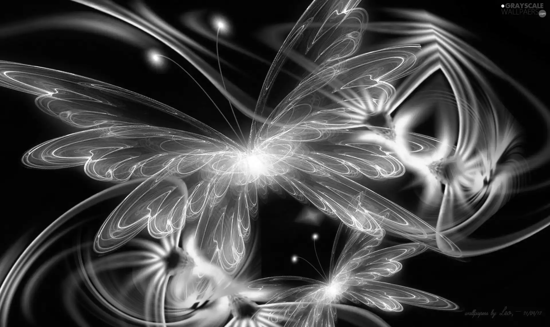 Flowers, Fractalius, glow, butterfly, graphics