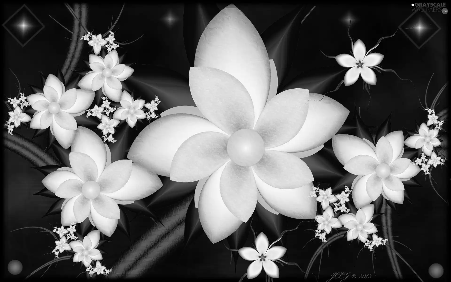 3D Graphics, White, Flowers