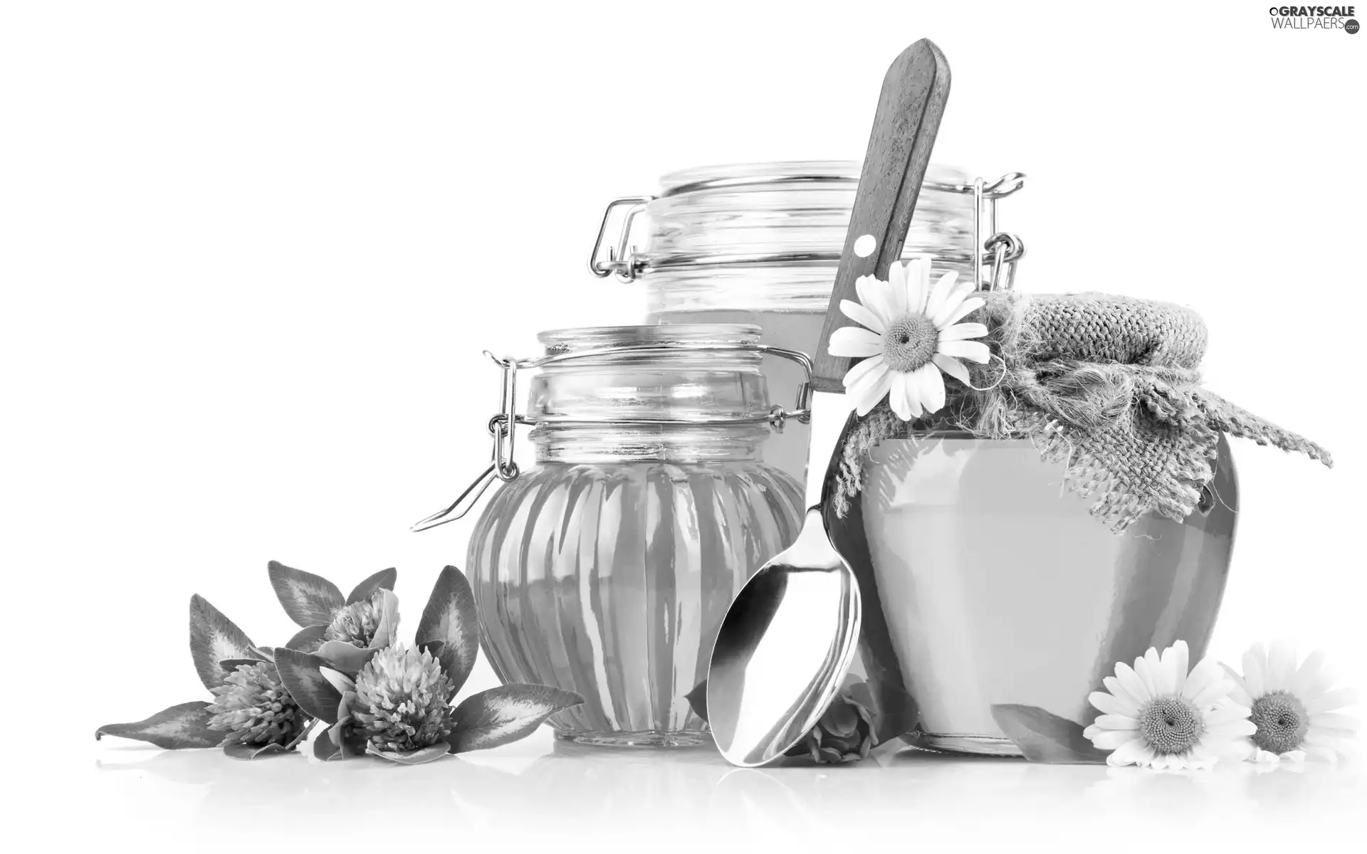 Flowers, honey, Jars