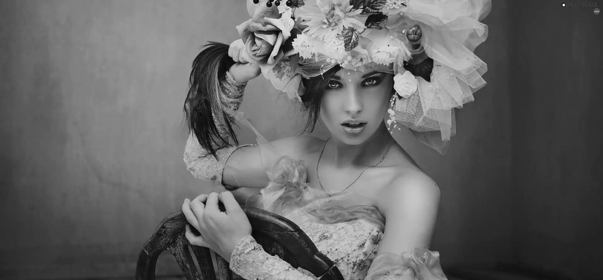 Women, headdress, Flowers, make-up