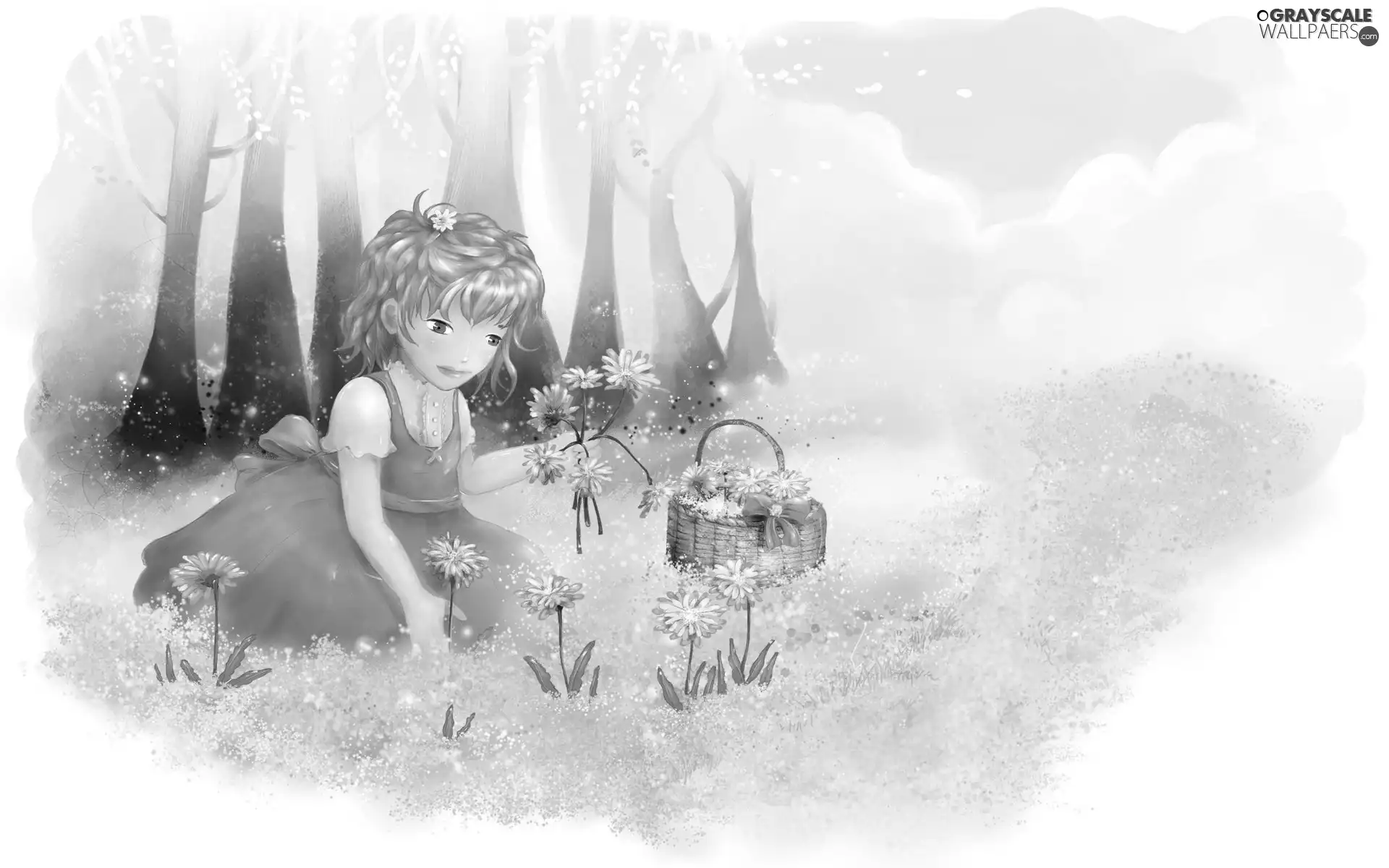 Flowers, girl, Meadow