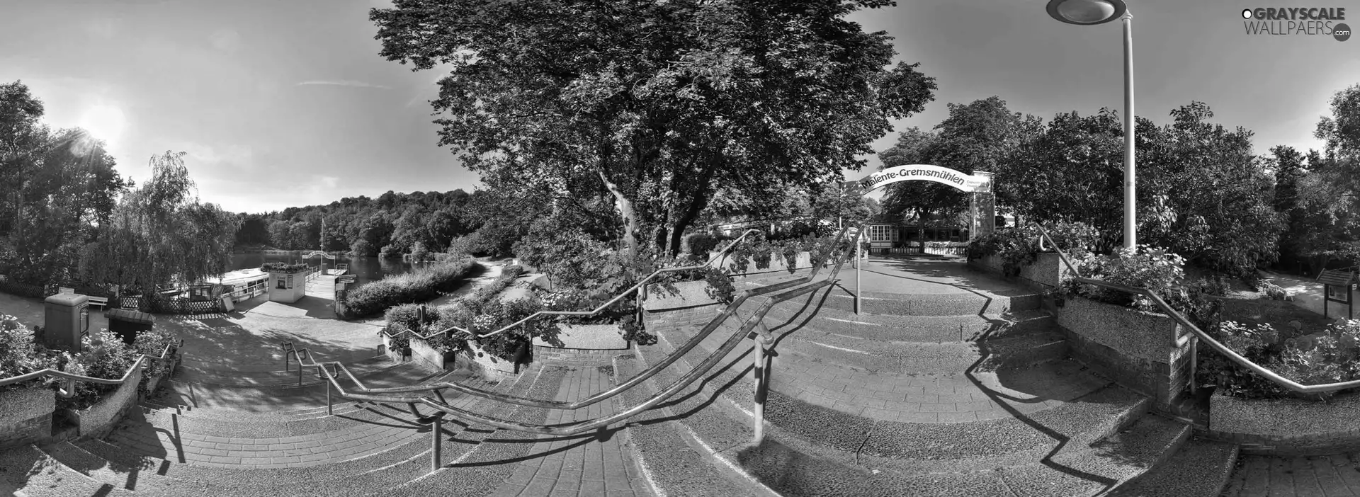 Park, viewes, Flowers, trees