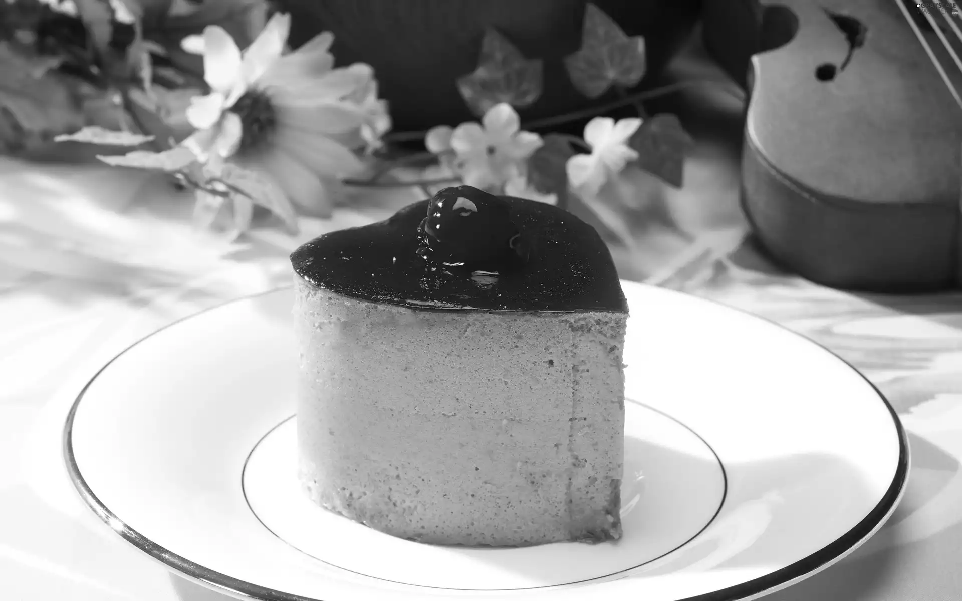 Flowers, cake, plate