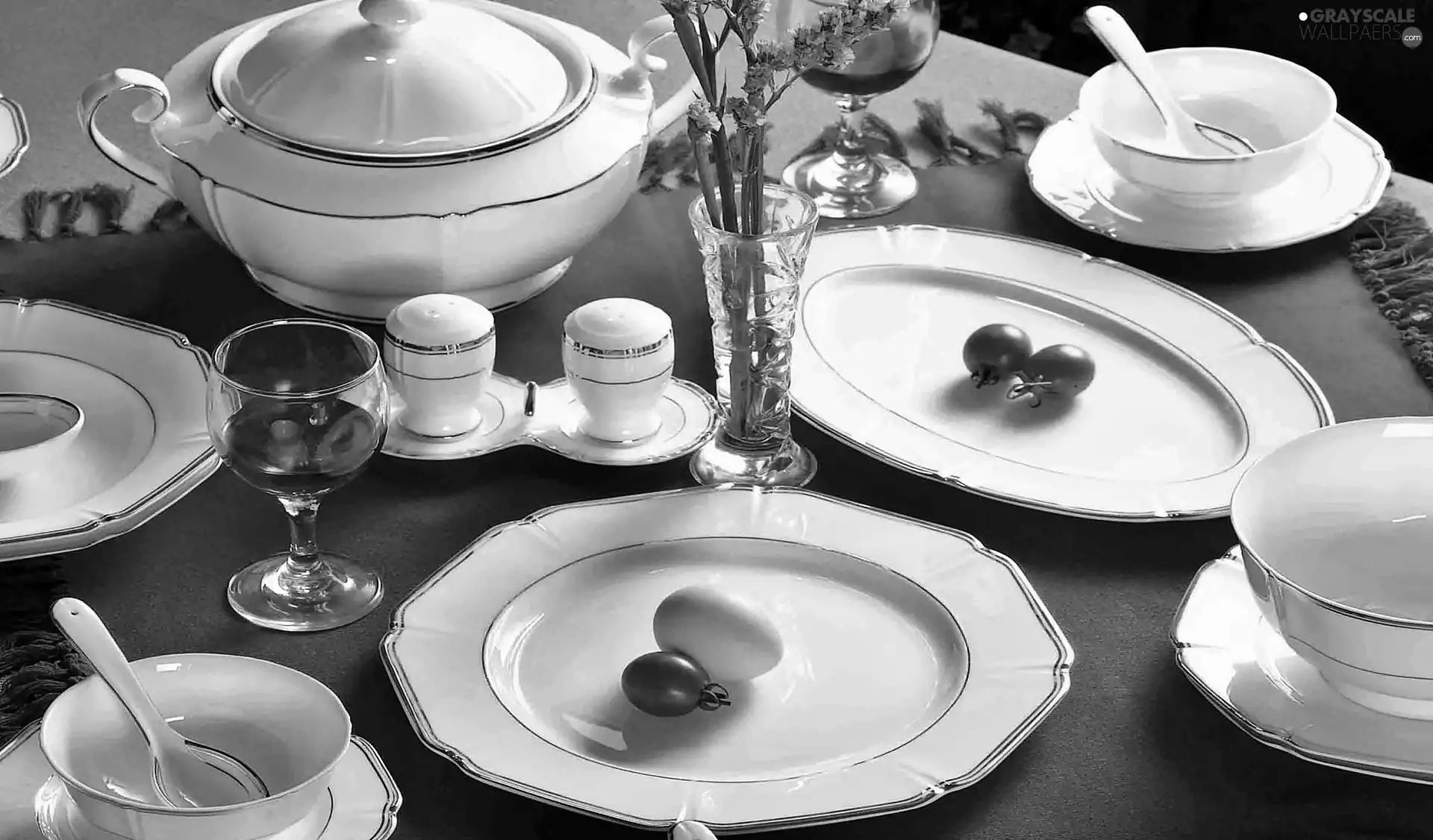 bouquet, eggs, service, tomatoes, Wine, flowers, porcelain