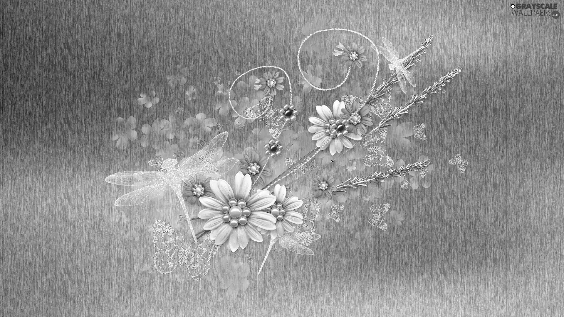 dragon-fly, Spring, background, 2D Graphics, pastel, Flowers